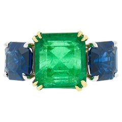 New Platinum 
18K Gold 12.29ctw GIA Emerald 
Sapphire 3 Stone Engagement Ring