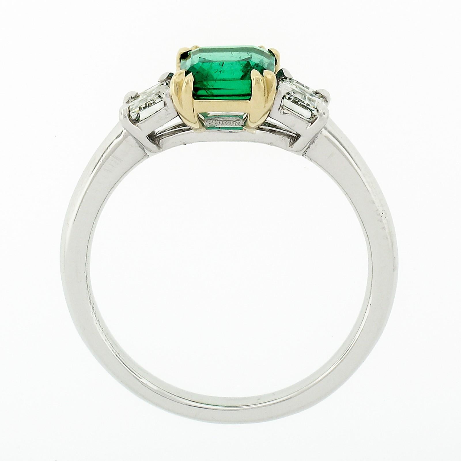 Platinum 18k Gold 1.04 Carat GIA Clean Colombian Emerald & Diamond 3-Stone Ring 2