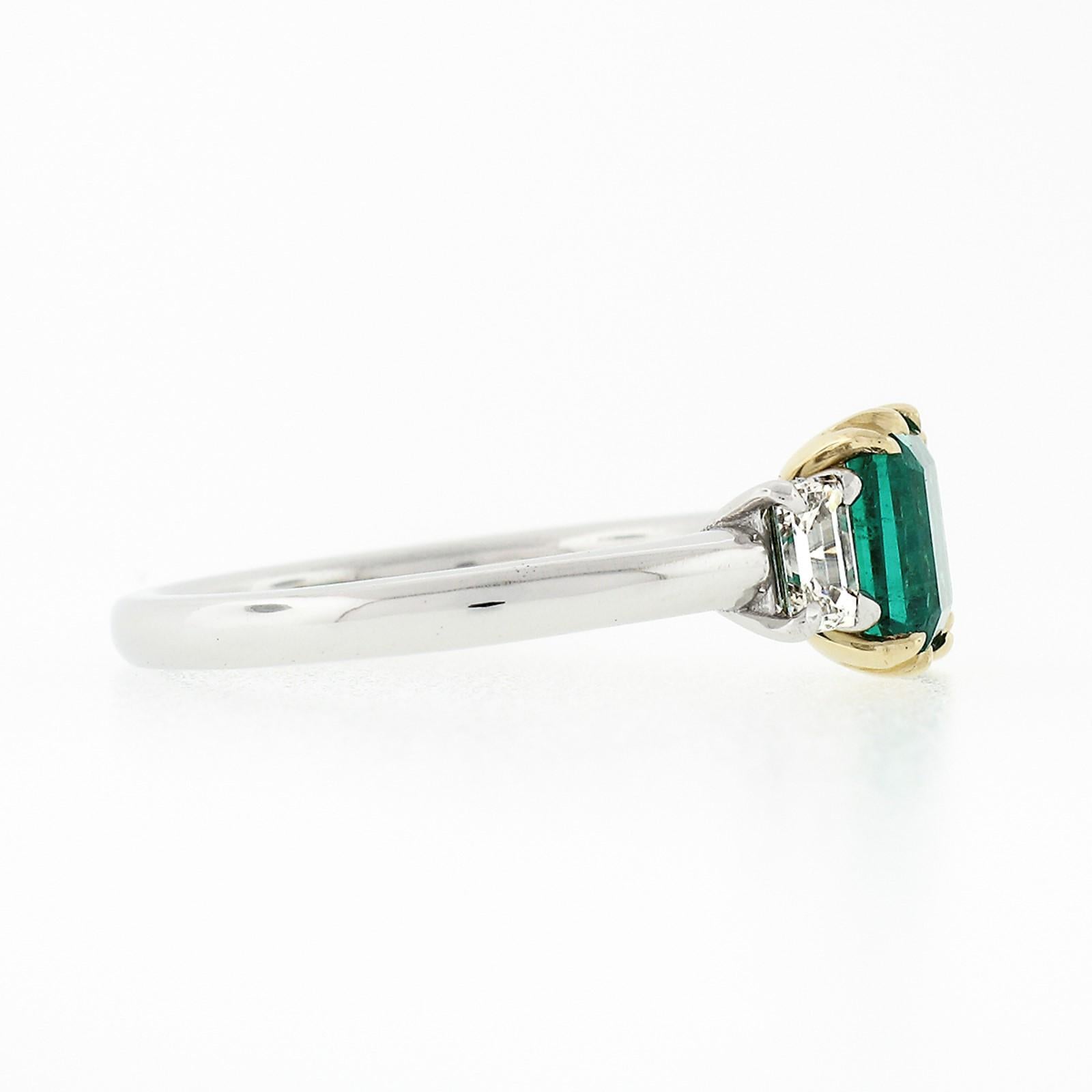 Platinum 18k Gold 1.04 Carat GIA Clean Colombian Emerald & Diamond 3-Stone Ring 3