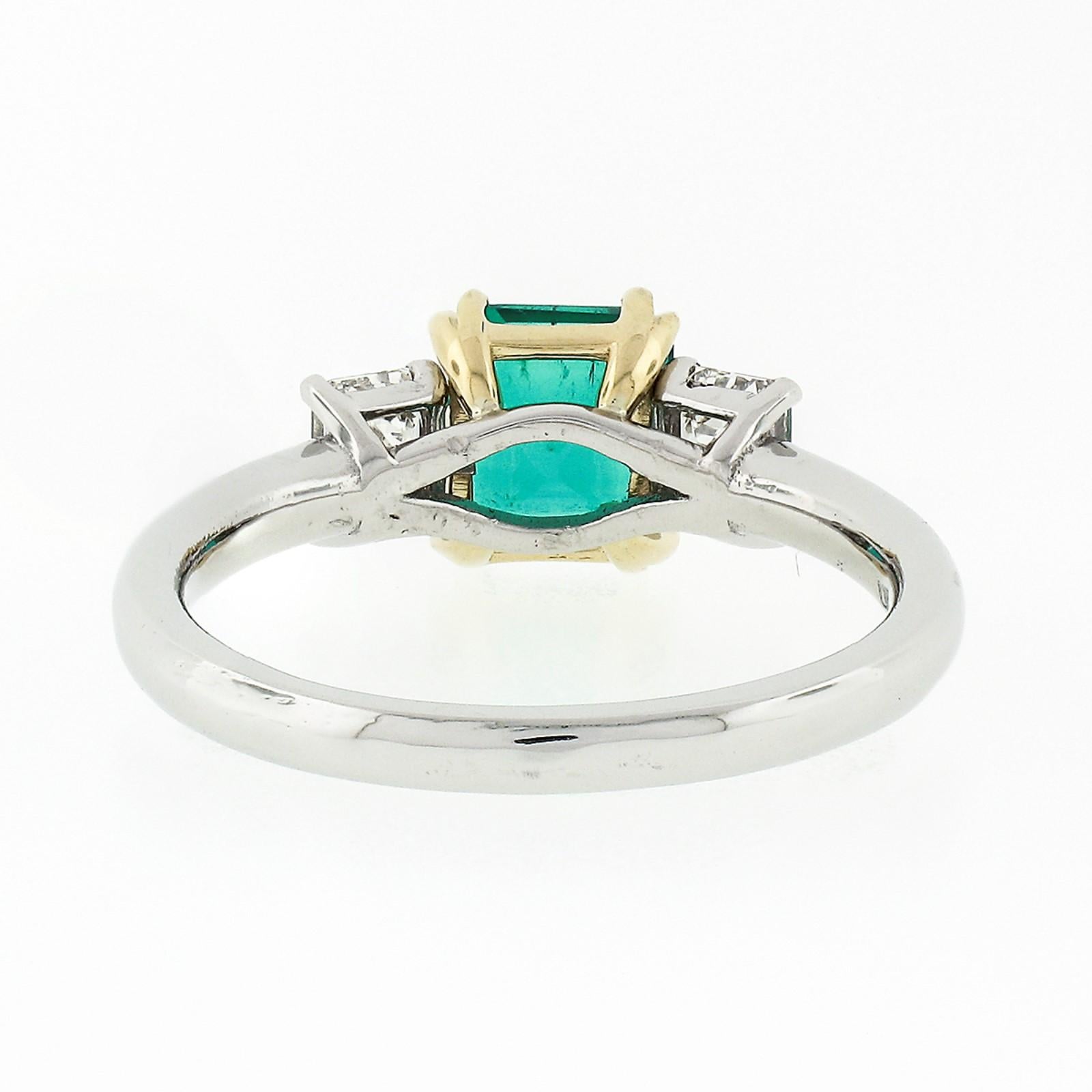 Platinum 18k Gold 1.04 Carat GIA Clean Colombian Emerald & Diamond 3-Stone Ring 4
