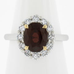 New Platinum & 18k Gold 2.77ctw GIA NO HEAT Red Spinel w/ Diamond Halo Ring