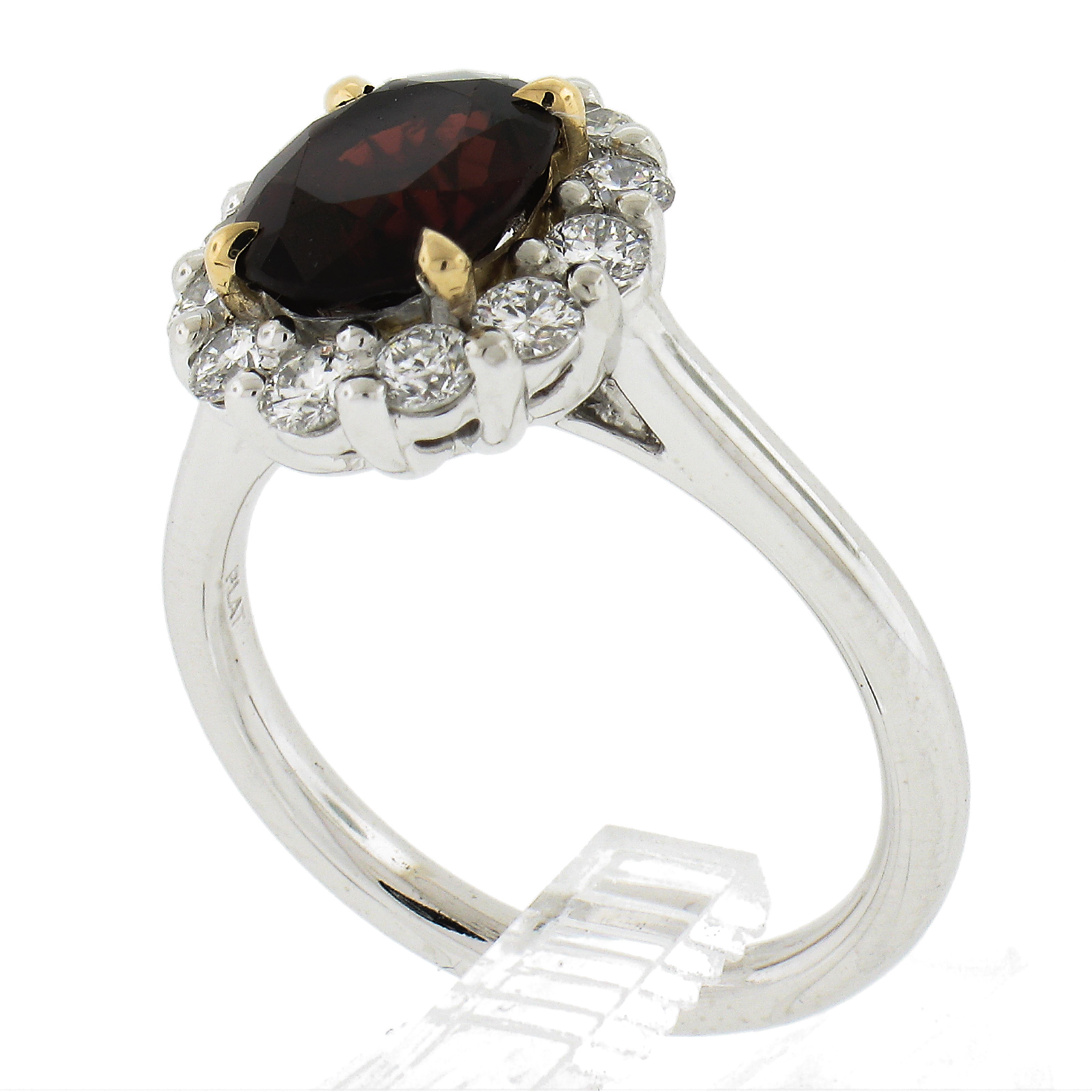 New Platinum & 18k Gold 2.77ctw GIA NO HEAT Red Spinel w/ Diamond Halo Ring en vente 4