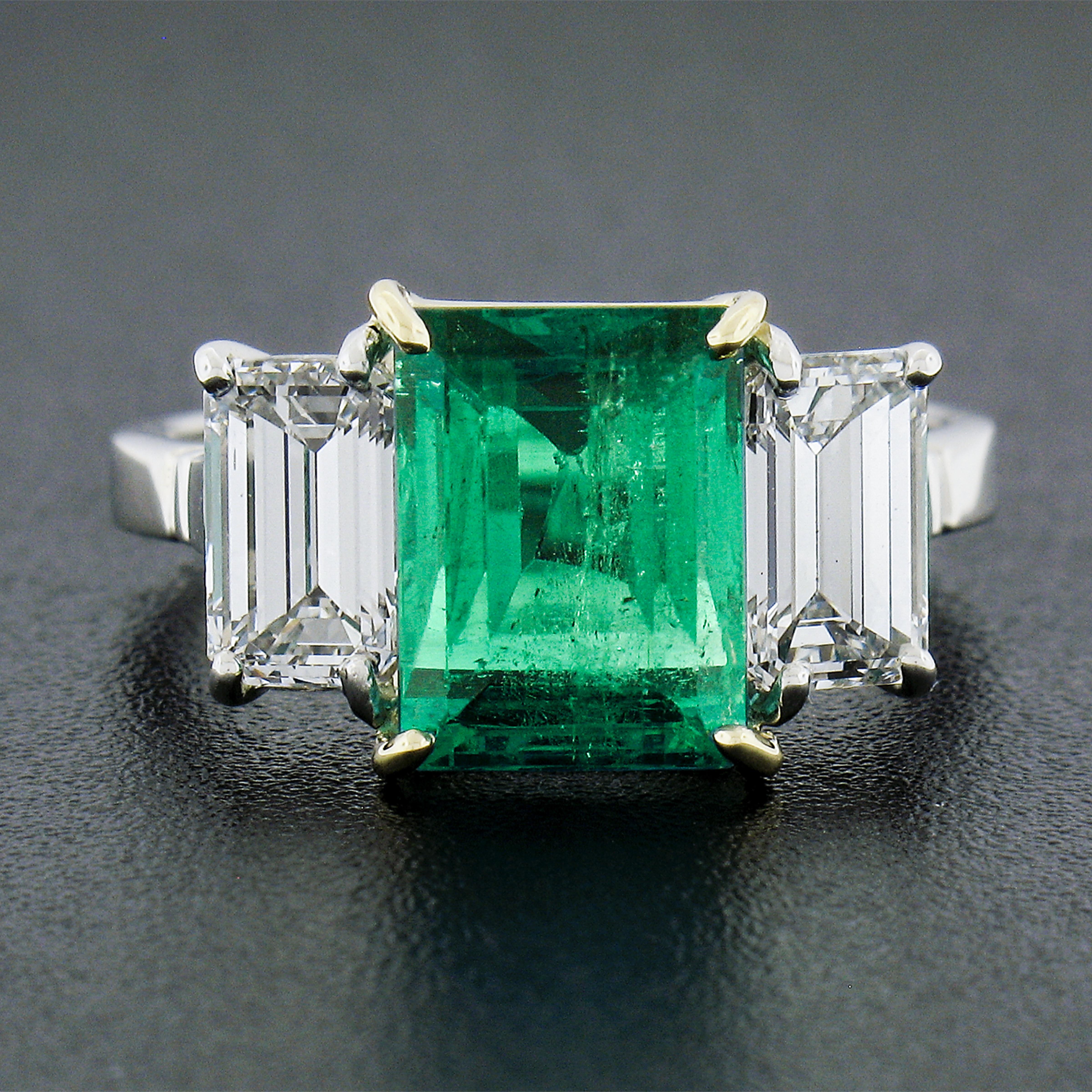 Emerald Cut New Platinum 18k Gold 5.13ctw AGL Colombian Emerald & Gia Diamond Cocktail Ring For Sale