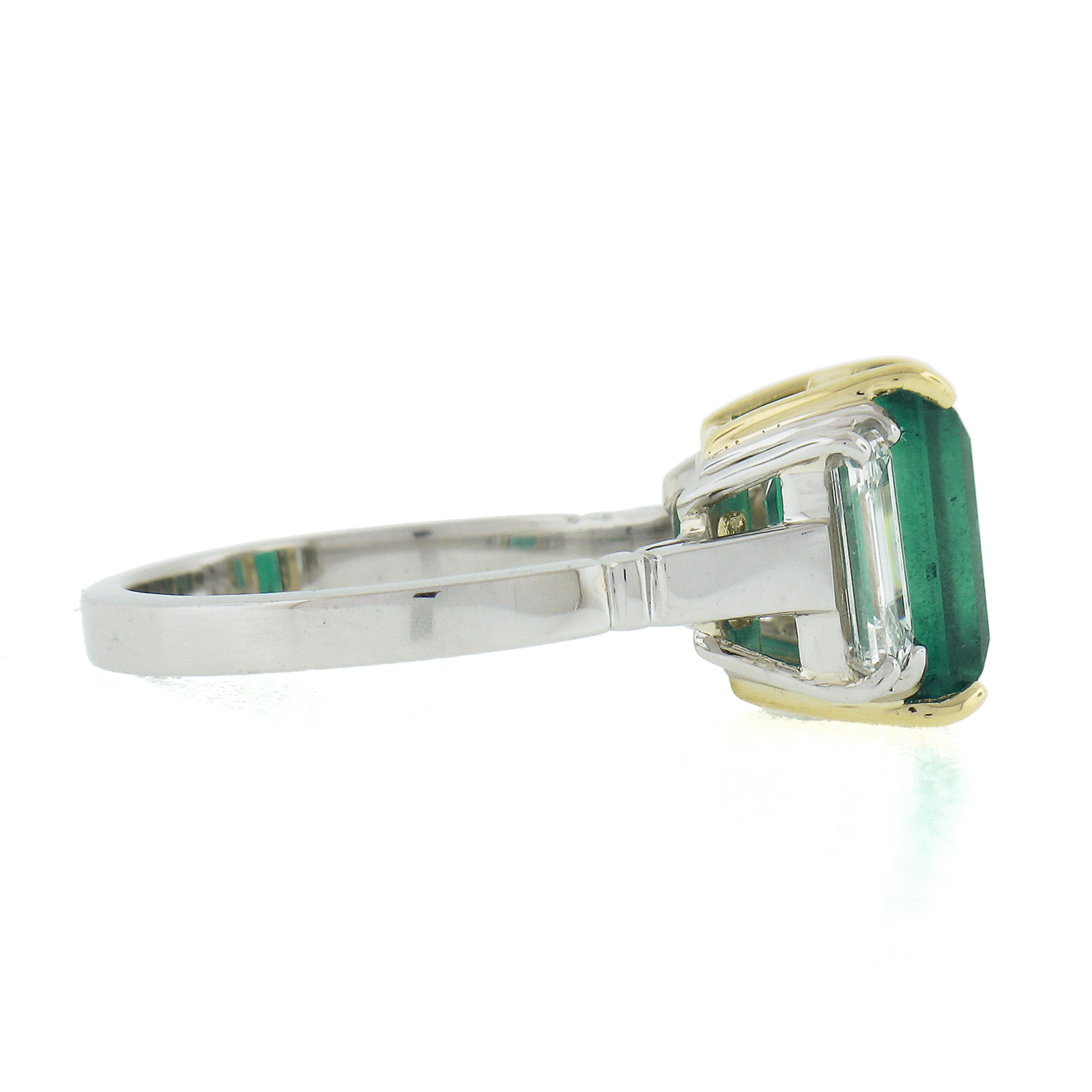 Women's New Platinum 18k Gold 5.13ctw AGL Colombian Emerald & Gia Diamond Cocktail Ring For Sale