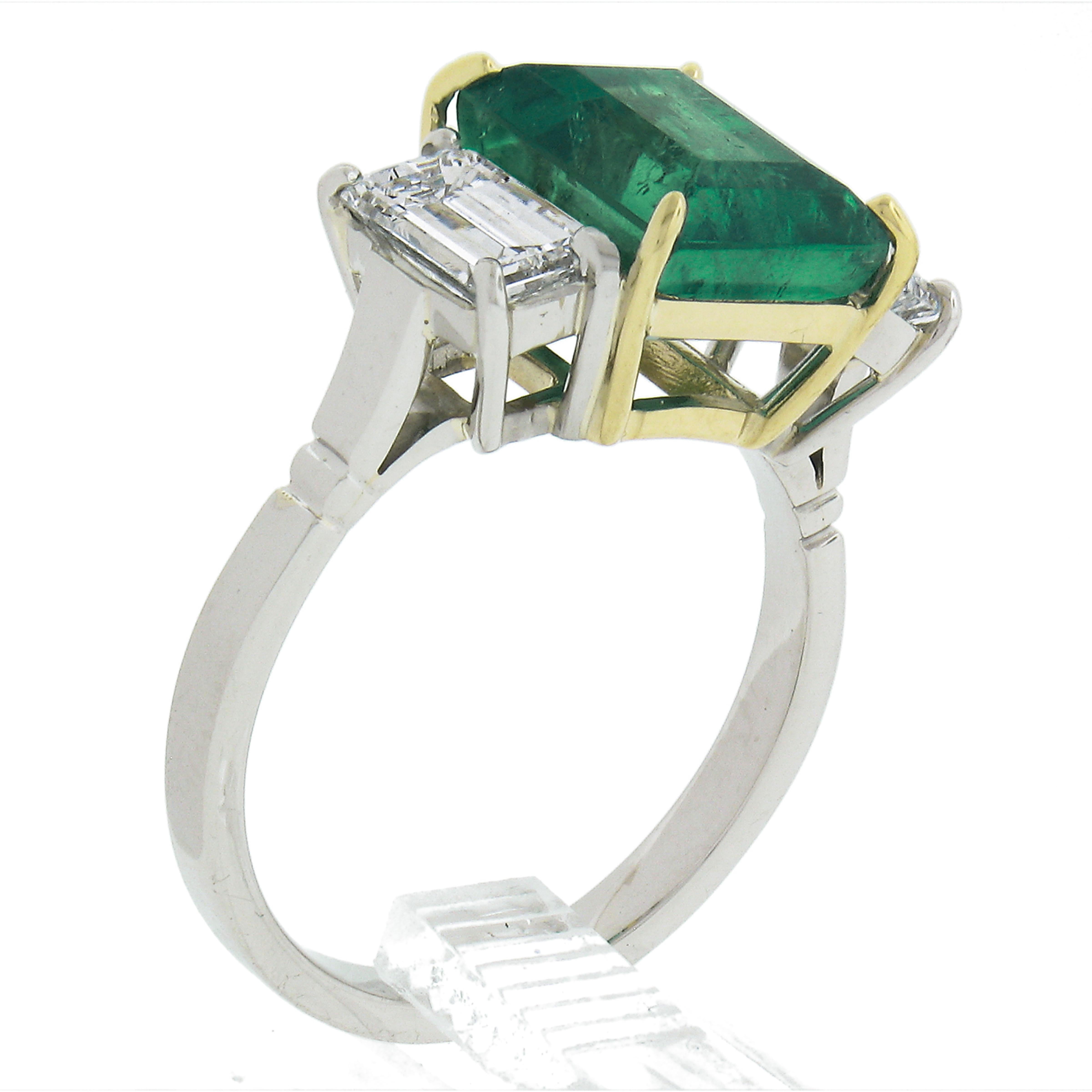 New Platinum 18k Gold 5.13ctw AGL Colombian Emerald & Gia Diamond Cocktail Ring For Sale 4