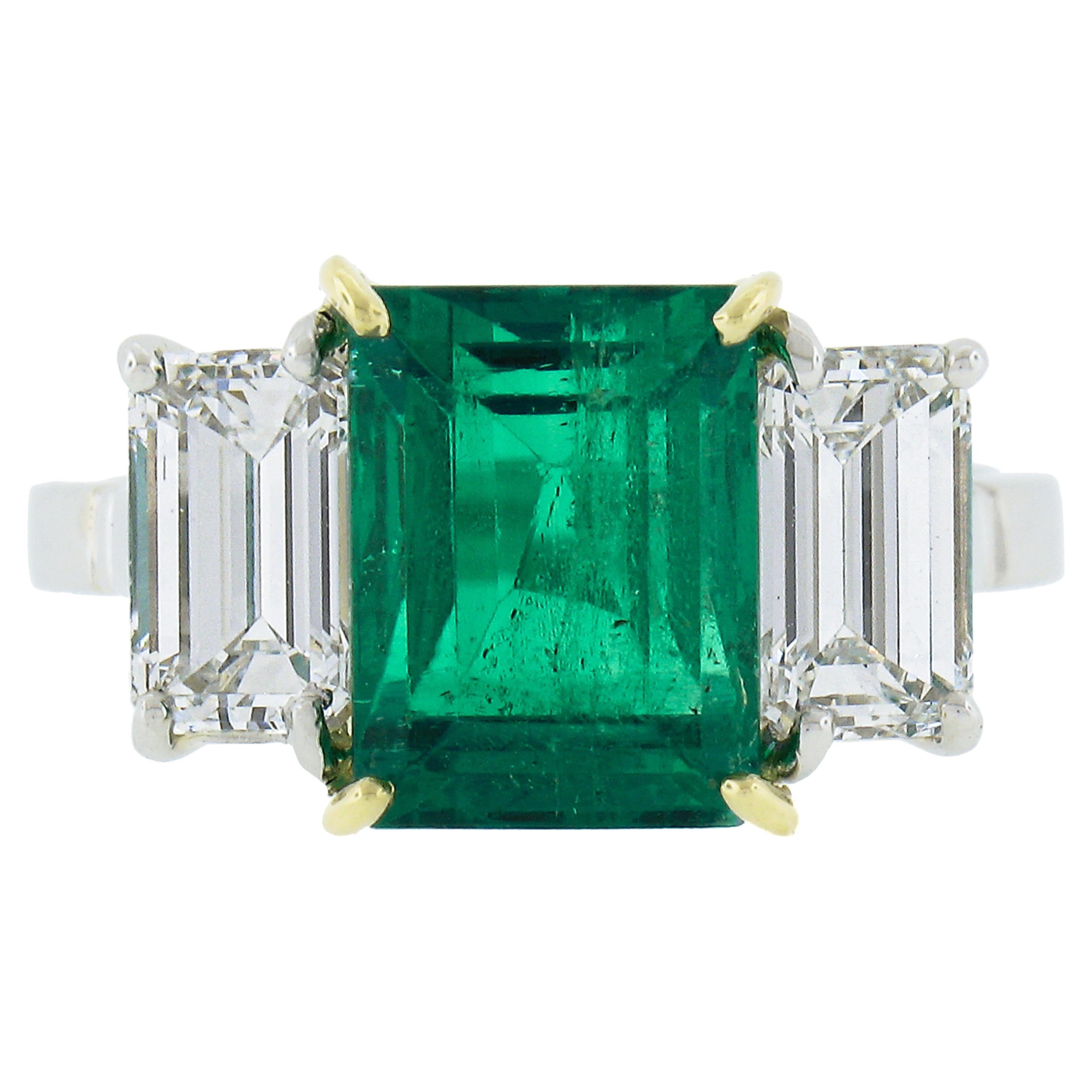 New Platinum 18k Gold 5.13ctw AGL Colombian Emerald & Gia Diamond Cocktail Ring For Sale