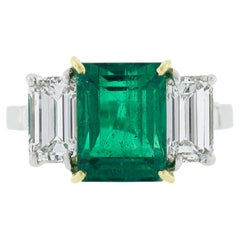 New Platinum 18k Gold 5.13ctw AGL Colombian Emerald & Gia Diamond Cocktail Ring