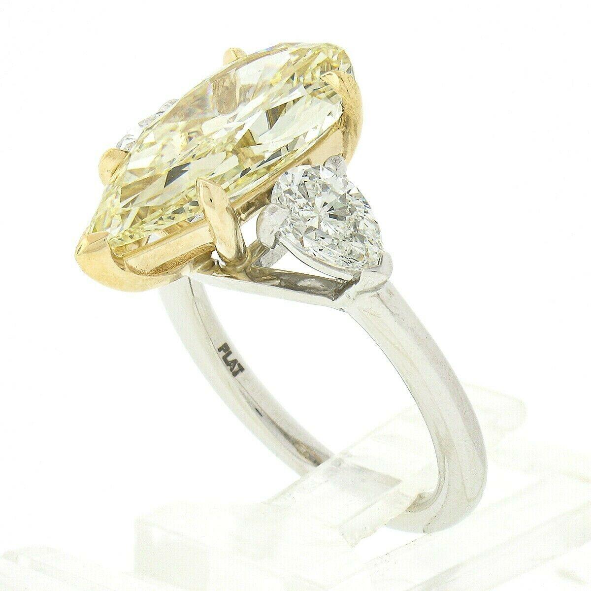 New Platinum 18k Gold 6ctw GIA Fancy Yellow & White Pear Diamond Engagement Ring 4