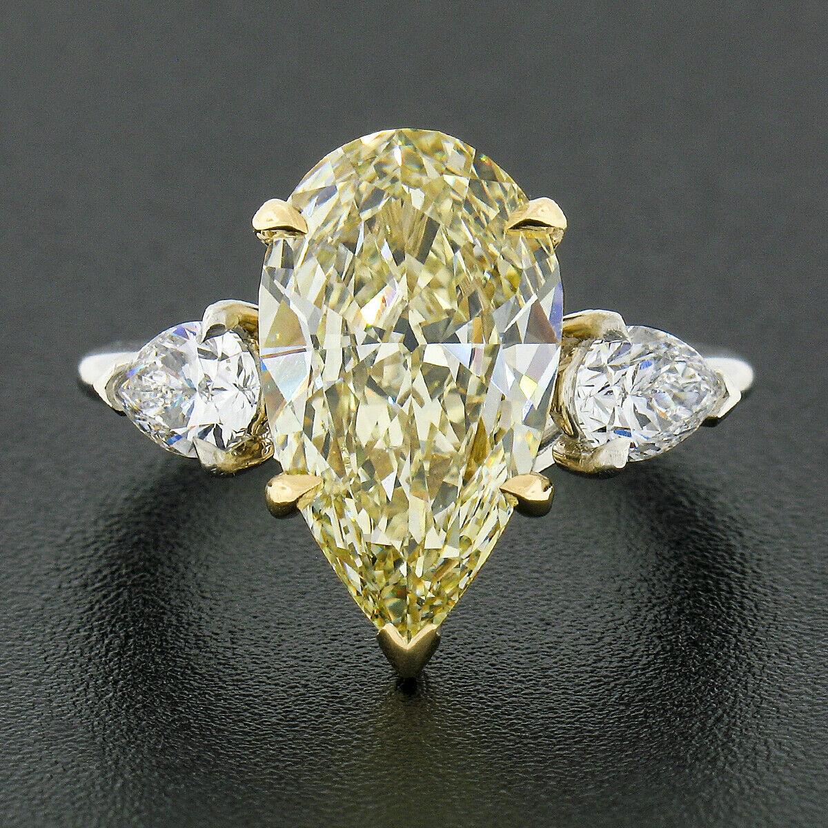 Pear Cut New Platinum 18k Gold 6ctw GIA Fancy Yellow & White Pear Diamond Engagement Ring