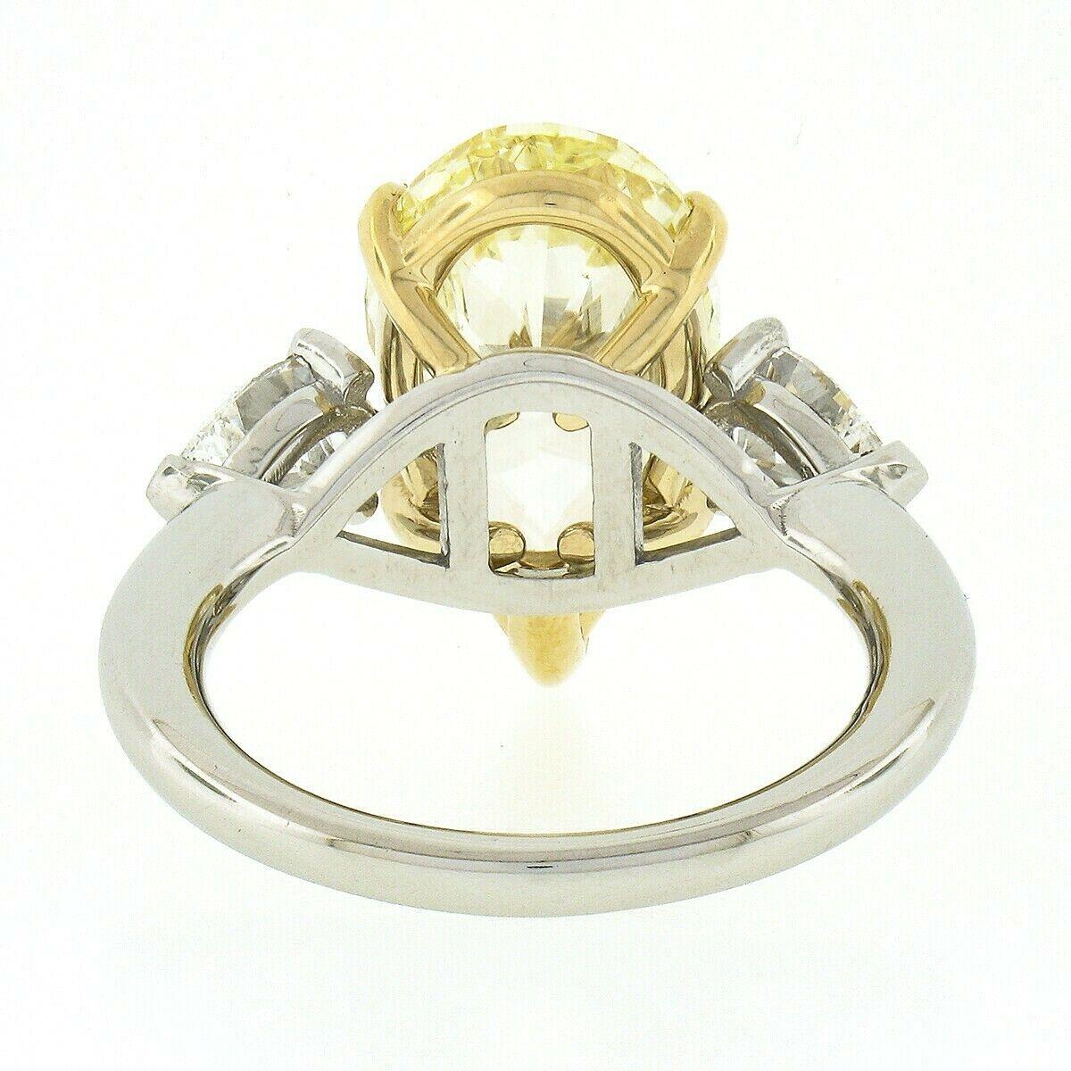 New Platinum 18k Gold 6ctw GIA Fancy Yellow & White Pear Diamond Engagement Ring 2