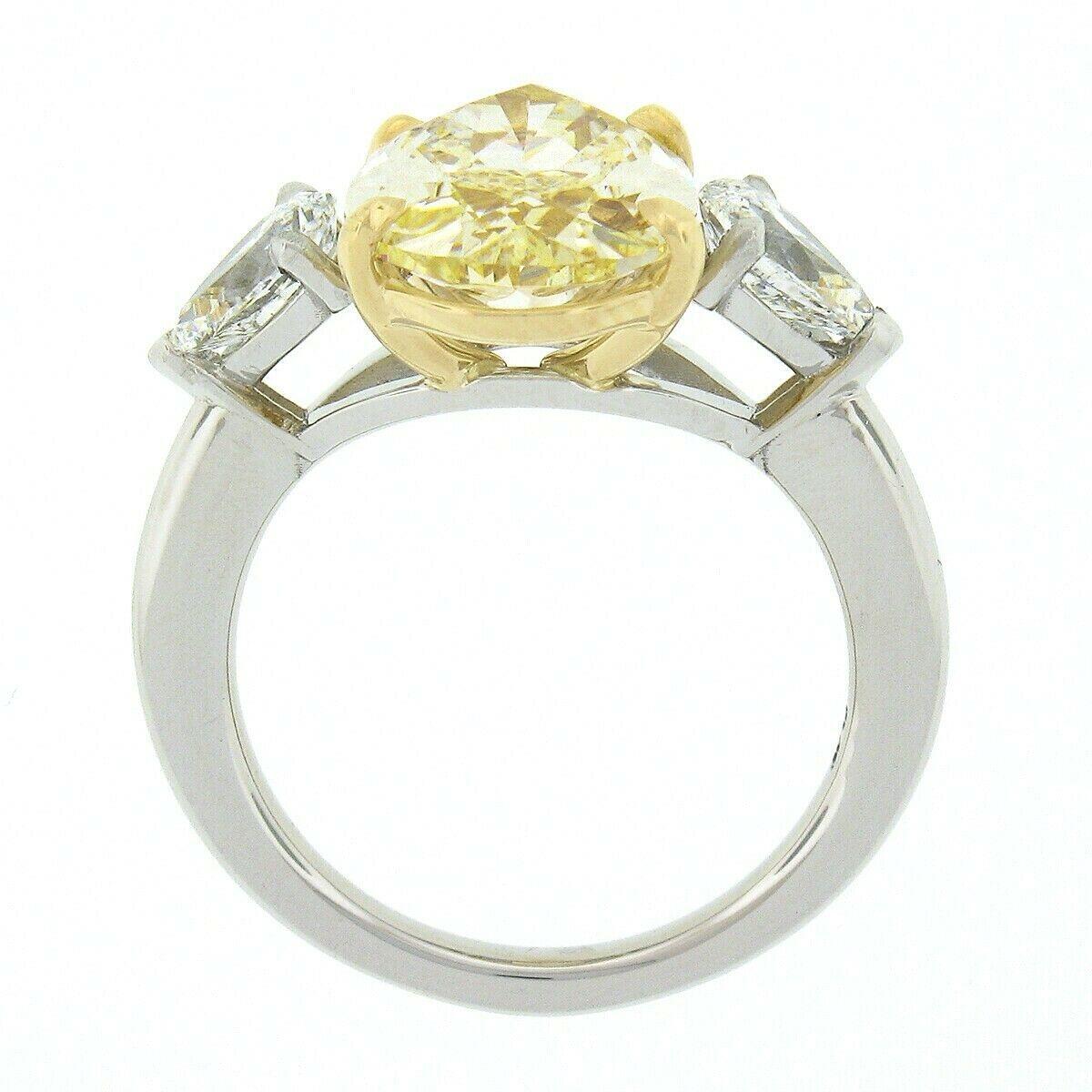 New Platinum 18k Gold 6ctw GIA Fancy Yellow & White Pear Diamond Engagement Ring 3