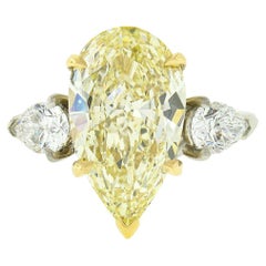 New Platinum 18k Gold 6ctw GIA Fancy Yellow & White Pear Diamond Engagement Ring