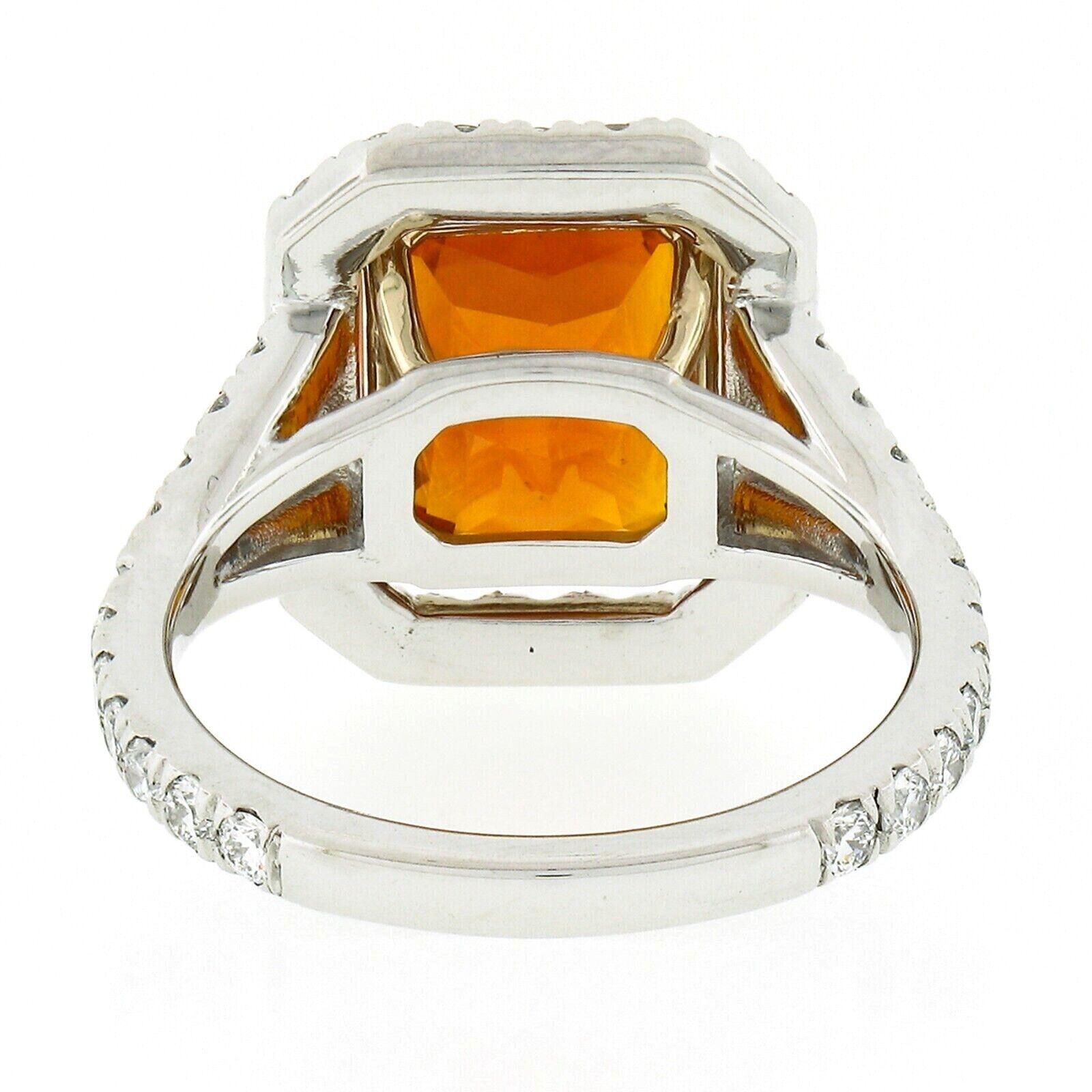 New Platinum & 18K Gold 7.78ct GIA Vivid Orange Sapphire & Diamond Cocktail Ring For Sale 1