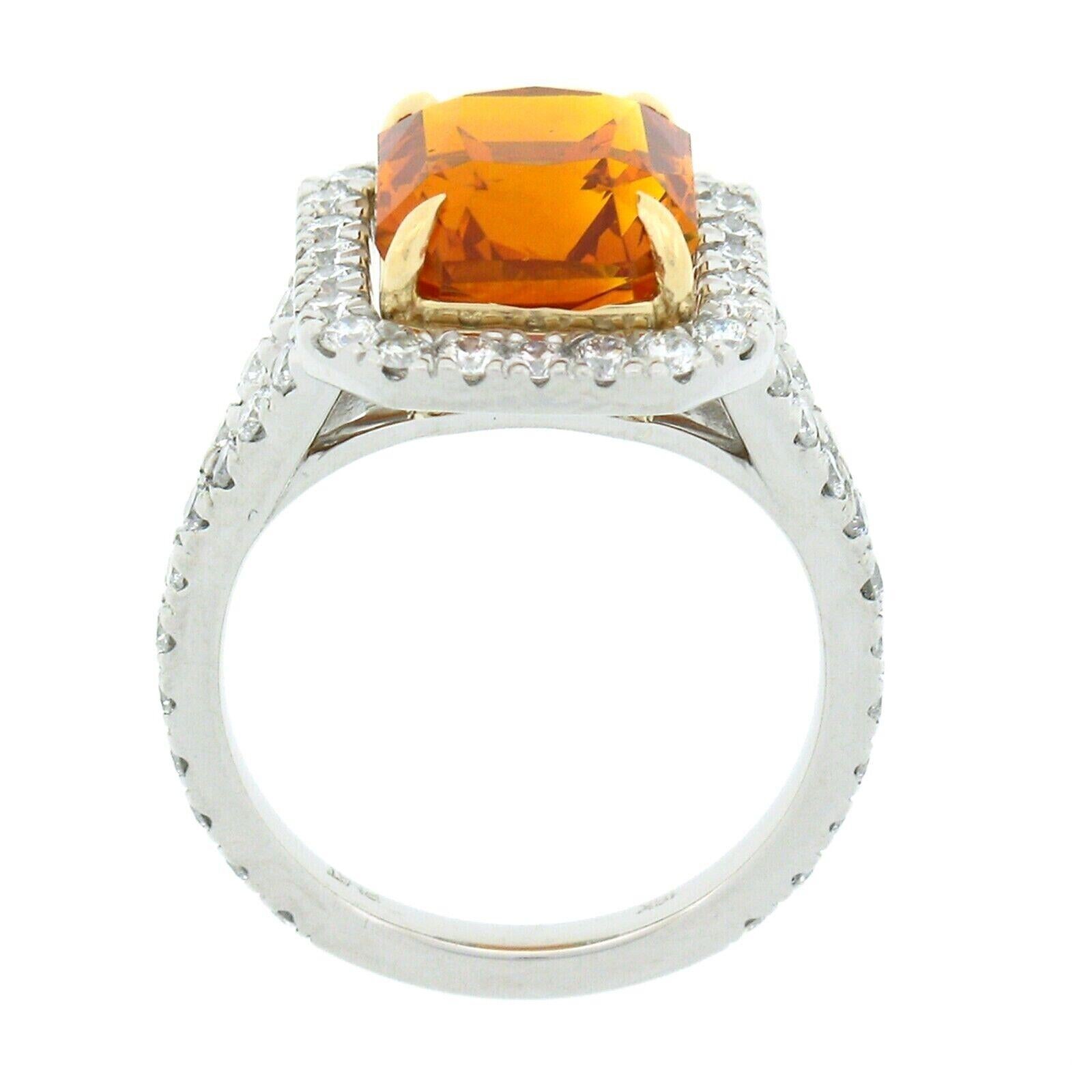 New Platinum & 18K Gold 7.78ct GIA Vivid Orange Sapphire & Diamond Cocktail Ring For Sale 2