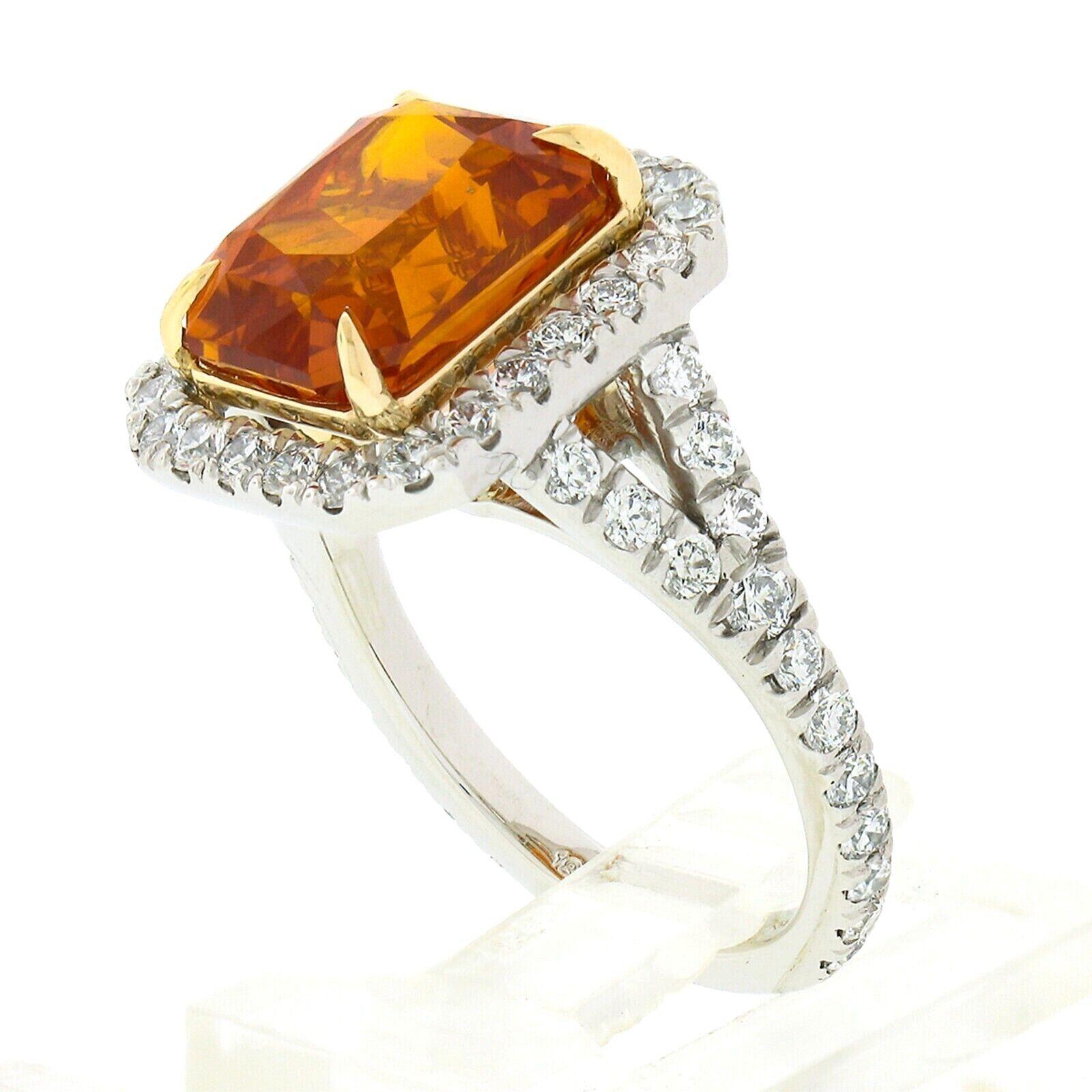 New Platinum & 18K Gold 7.78ct GIA Vivid Orange Sapphire & Diamond Cocktail Ring For Sale 3