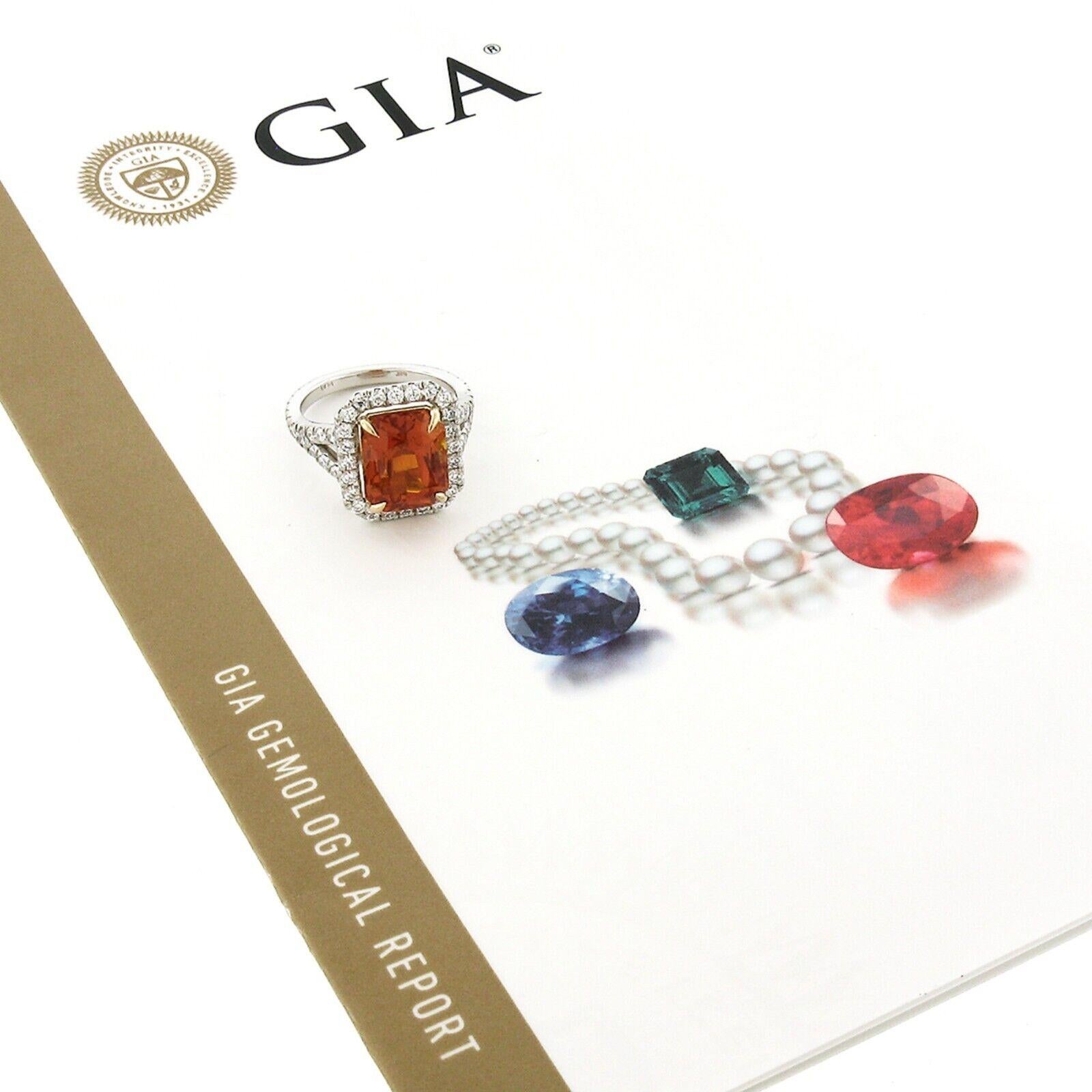 New Platinum & 18K Gold 7.78ct GIA Vivid Orange Sapphire & Diamond Cocktail Ring For Sale 5