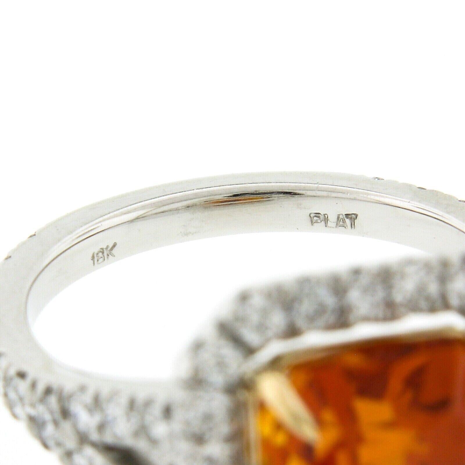 New Platinum & 18K Gold 7.78ct GIA Vivid Orange Sapphire & Diamond Cocktail Ring For Sale 4