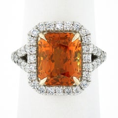 New Platinum & 18K Gold 7.78ct GIA Vivid Orange Sapphire & Diamond Cocktail Ring
