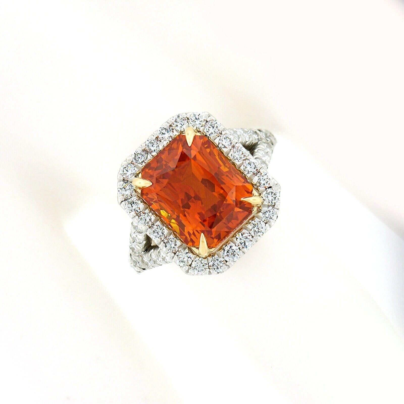 New Platinum & 18K Gold 7.78ct GIA Vivid Orange Sapphire & Diamond Cocktail Ring In New Condition For Sale In Montclair, NJ