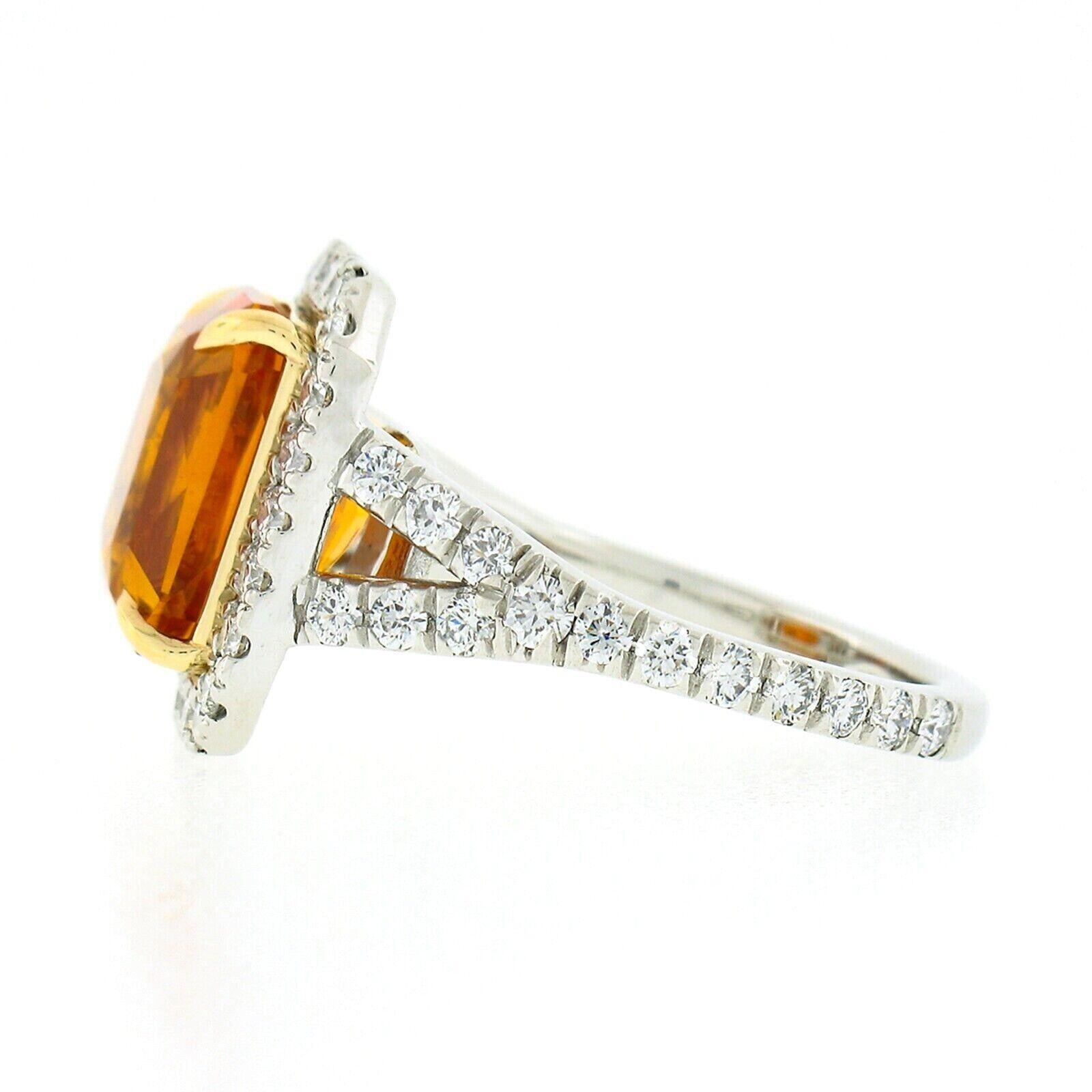 Women's New Platinum & 18K Gold 7.78ct GIA Vivid Orange Sapphire & Diamond Cocktail Ring For Sale