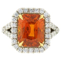 New Platin & 18K Gold 7,78ct GIA Vivid Orange Sapphire & Diamant Cocktail Ring
