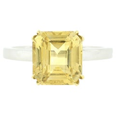 New Platinum & 18k Gold GIA No Heat Emerald Cut Yellow Sapphire Solitaire Ring