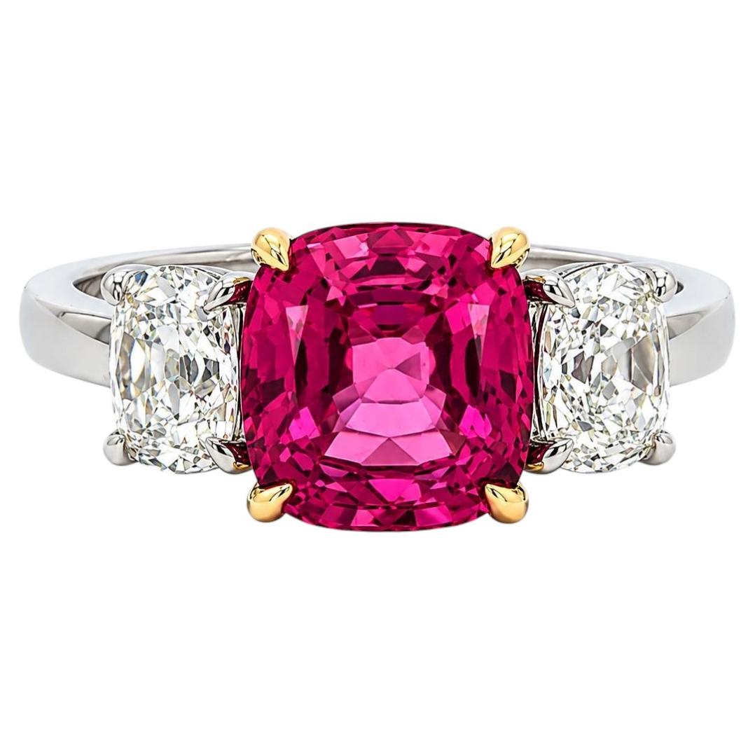 New Platinum & 18k Gold GIA Rare Mahenge Spinel w/ Old Mine Diamond Sides Ring