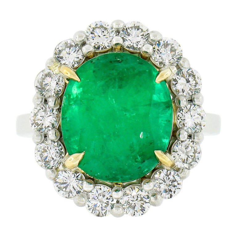 New Platinum and 18k Yellow Gold 6.20ct GIA Oval Emerald Ring w ...
