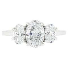 New Platinum 1.95ctw GIA Oval Cut Prong Diamond Three 3 Stone Engagement Ring
