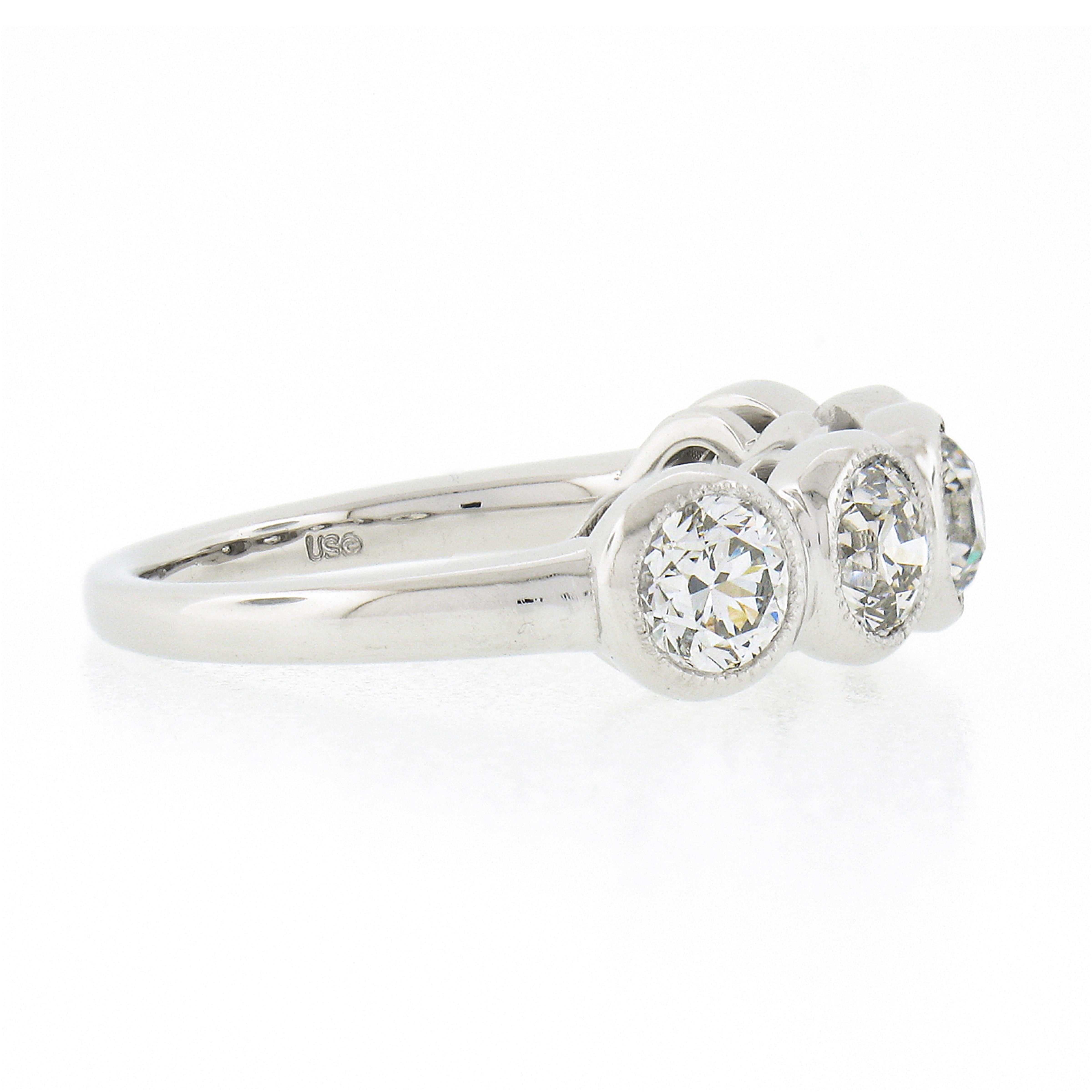 Women's or Men's New Platinum 1.97ctw Milgrain Bezel European Diamond 5 Stone Wedding Band Ring For Sale