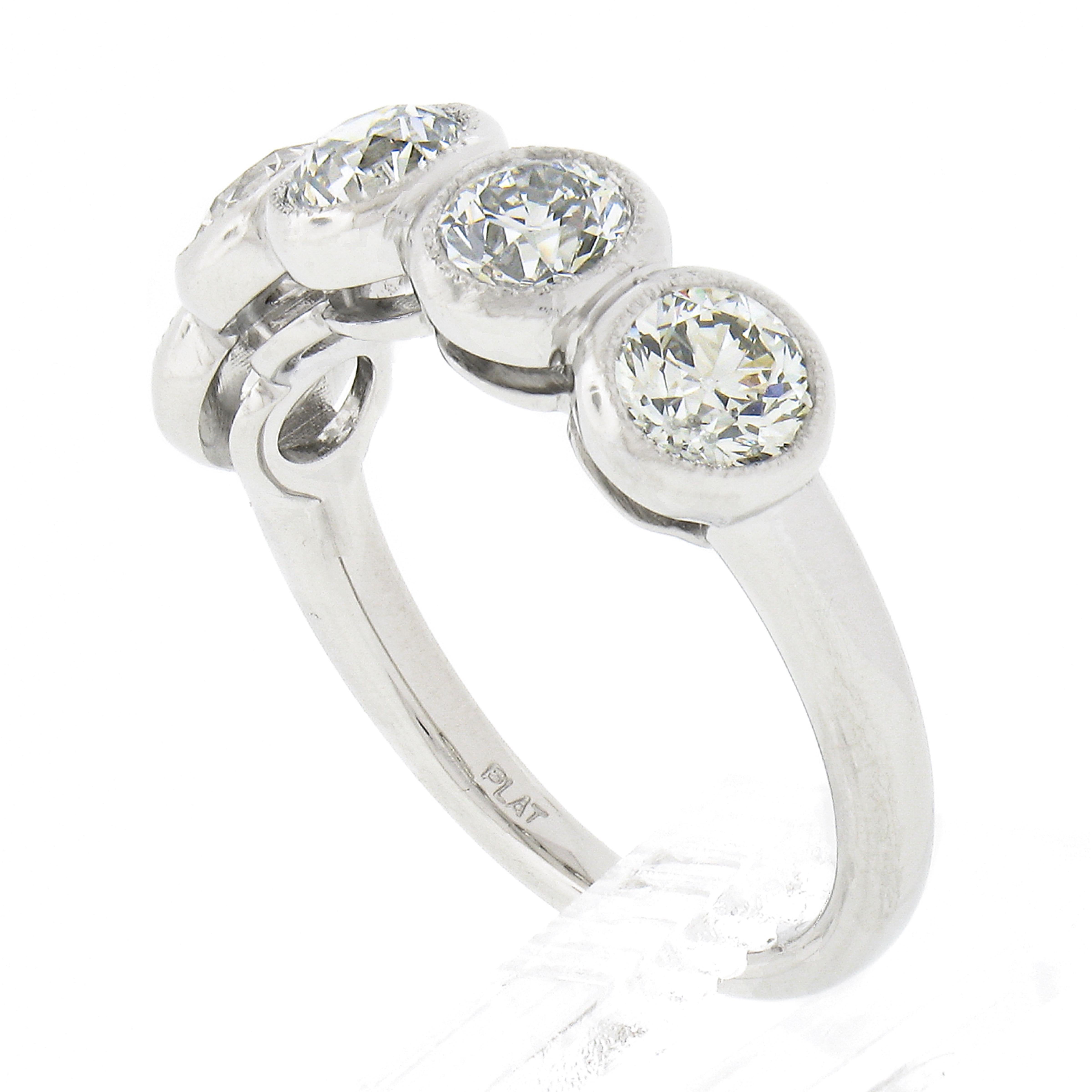New Platinum 1.97ctw Milgrain Bezel European Diamond 5 Stone Wedding Band Ring For Sale 4