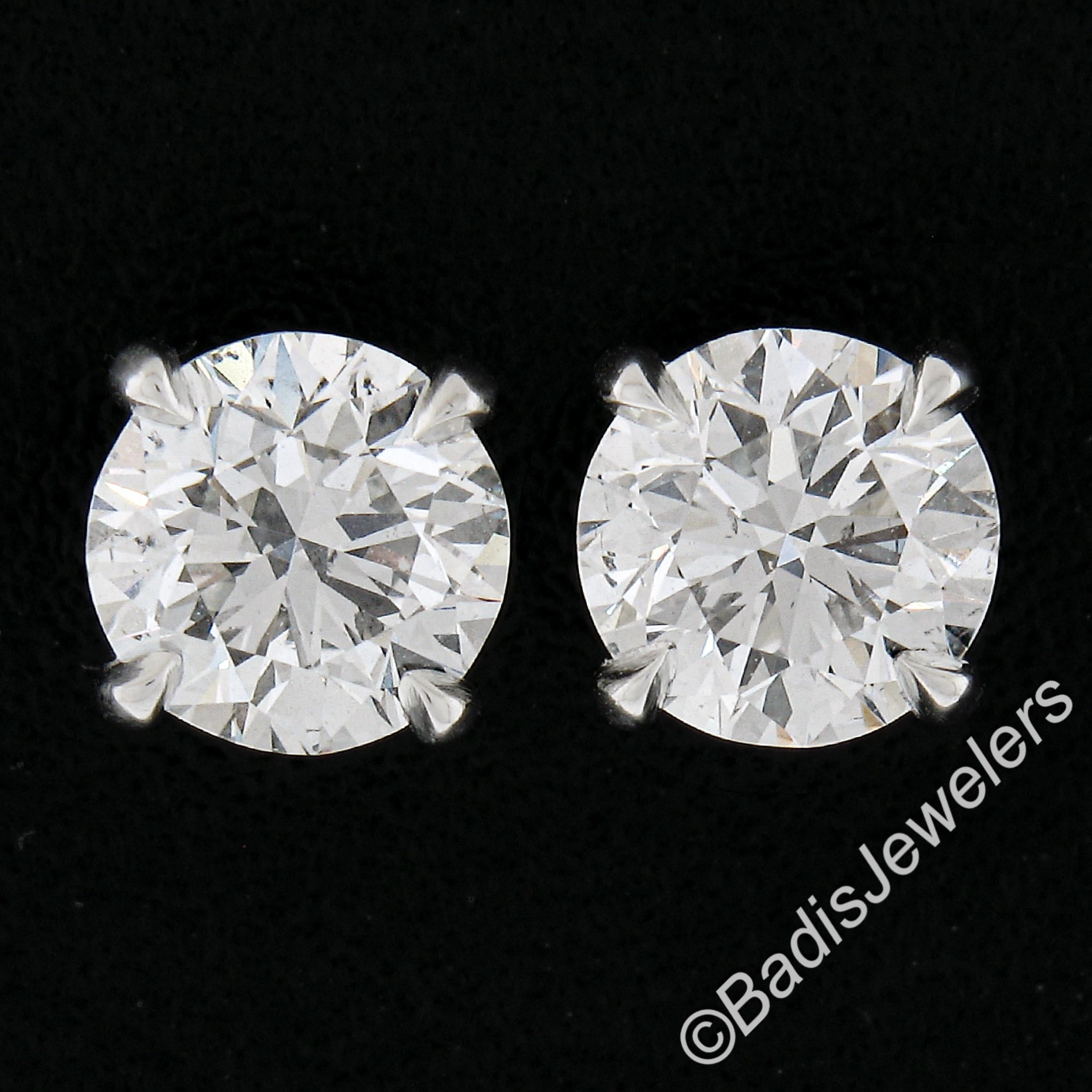 NEW Platinum 1ctw GIA Round Brilliant Cut Prong Set Diamond F SI1 Stud Earrings For Sale 2
