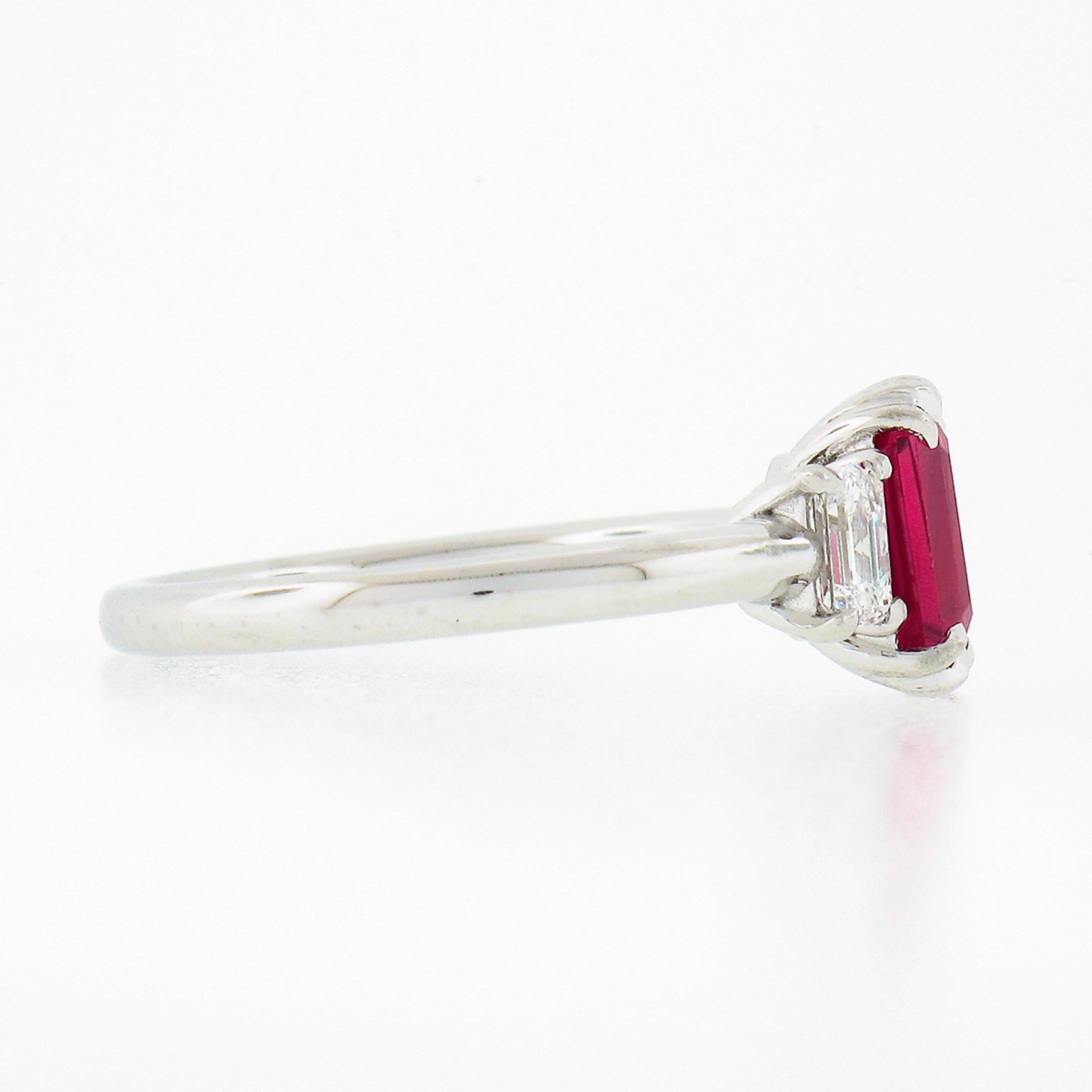 Women's NEW Platinum 2.01ctw GIA NO HEAT Pink Sapphire & Diamond 3 Stone Engagement Ring For Sale