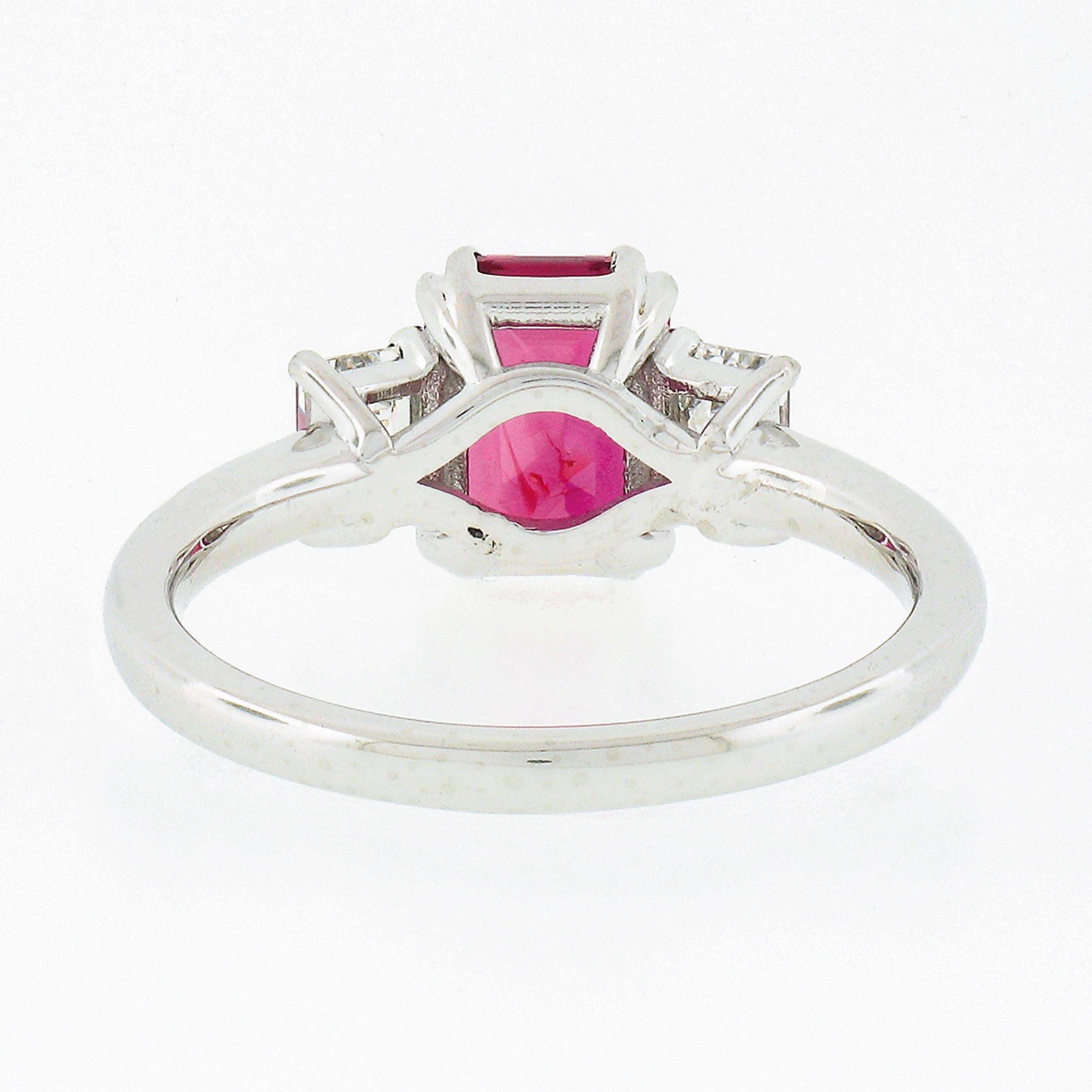 NEW Platinum 2.01ctw GIA NO HEAT Pink Sapphire & Diamond 3 Stone Engagement Ring For Sale 2