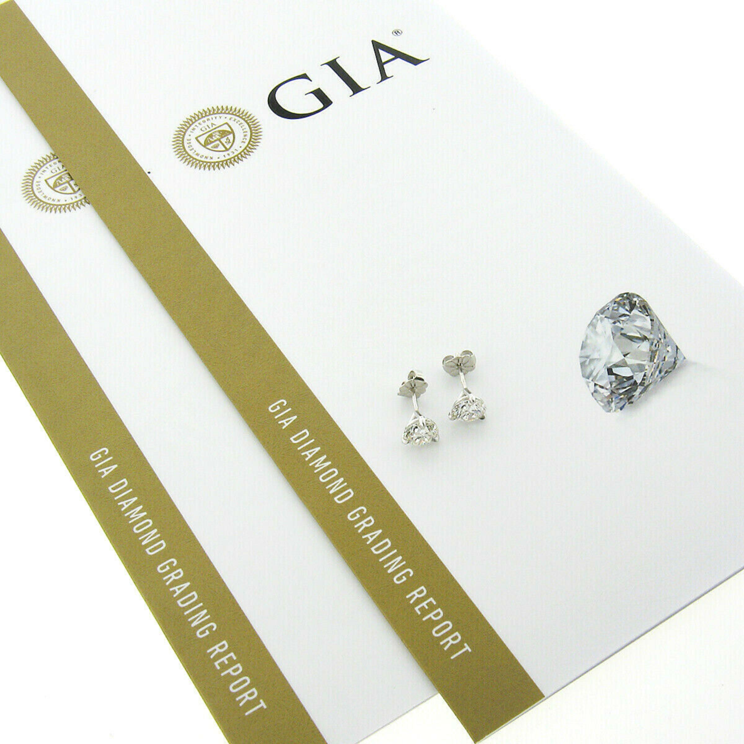 New Platinum 2.05ctw Martini Prong Set GIA Round Brilliant Diamond Stud Earrings 2