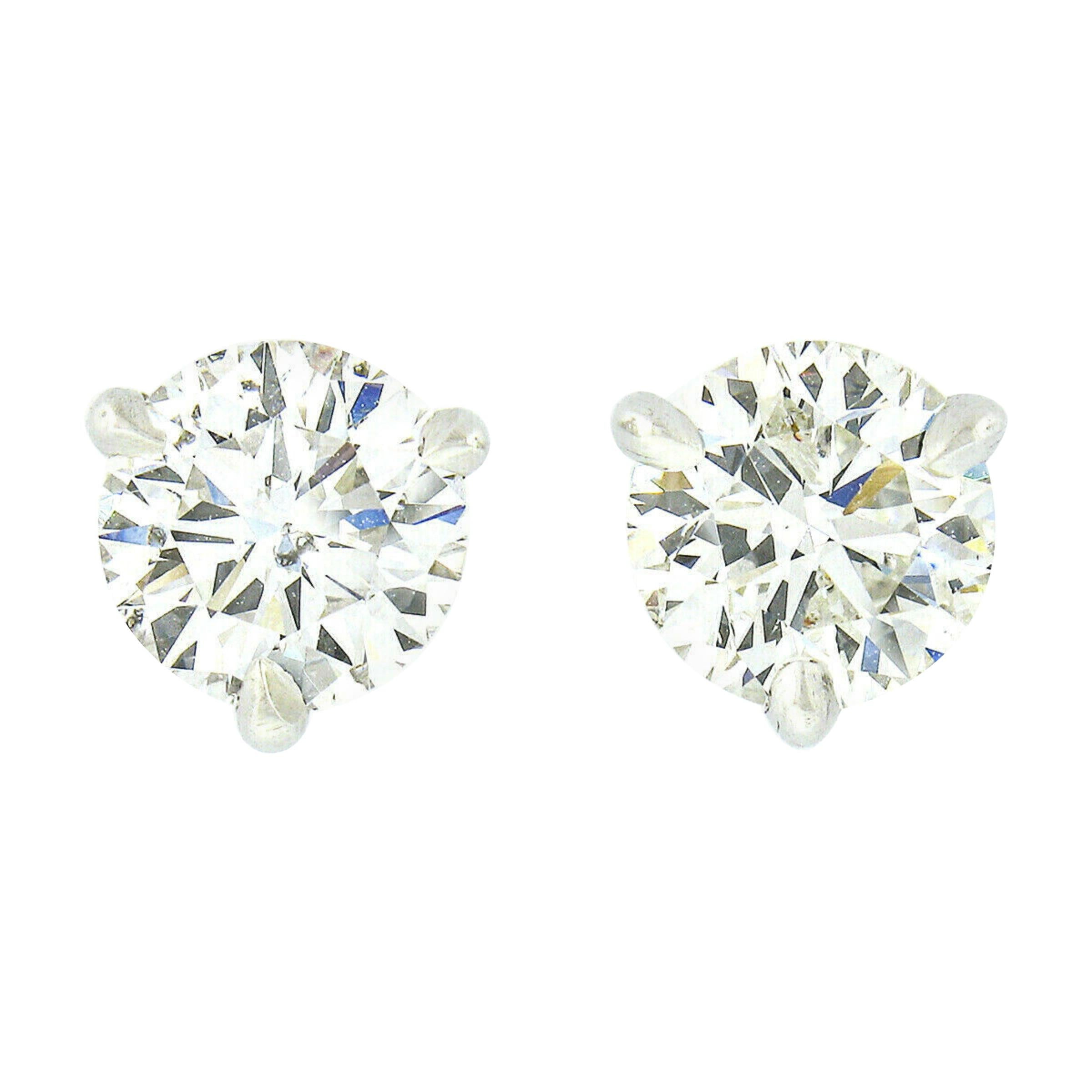 New Platinum 2.05ctw Martini Prong Set GIA Round Brilliant Diamond Stud Earrings