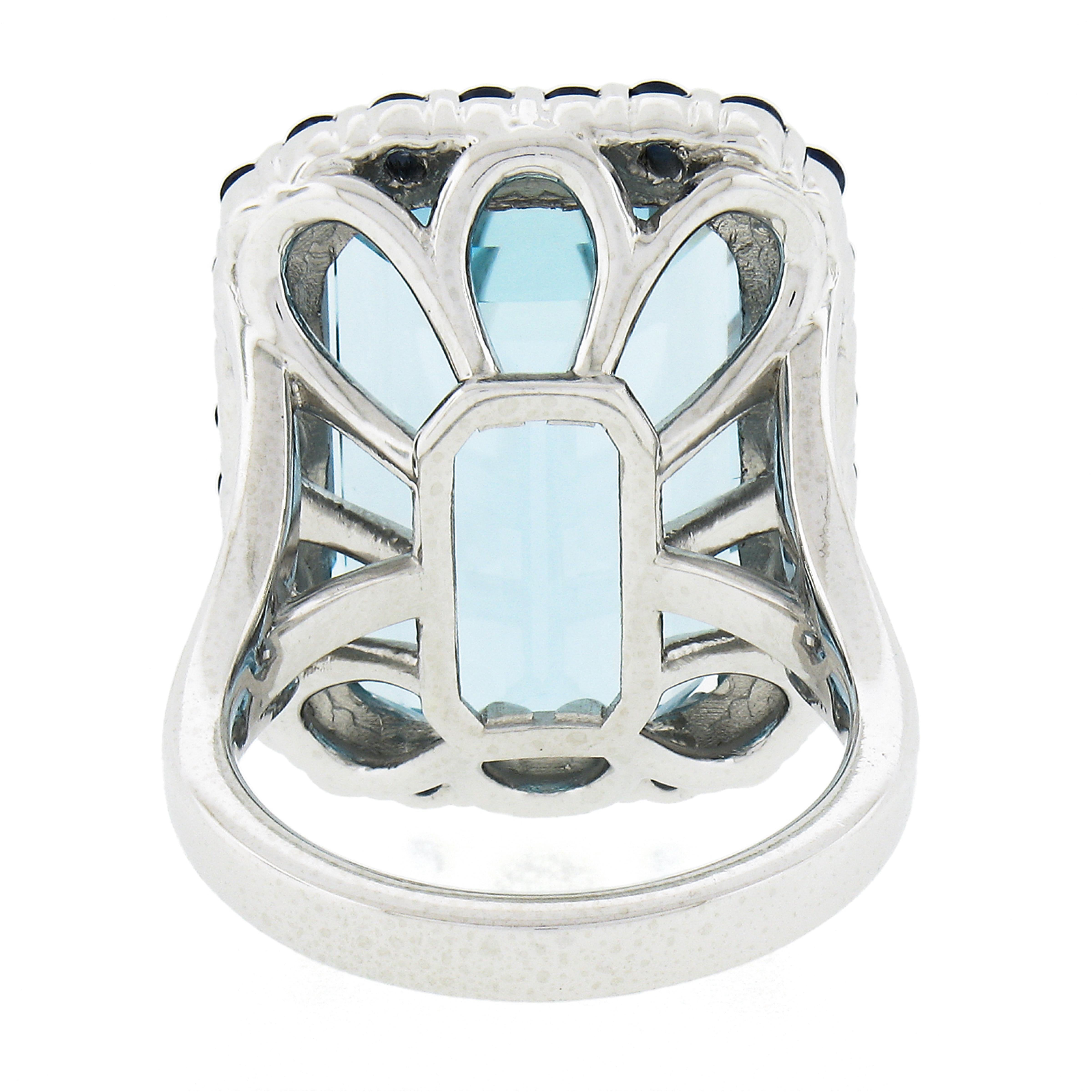 New Platinum 20.67ctw GIA Large Emerald Cut Aquamarine & Sapphire Halo Ring For Sale 2