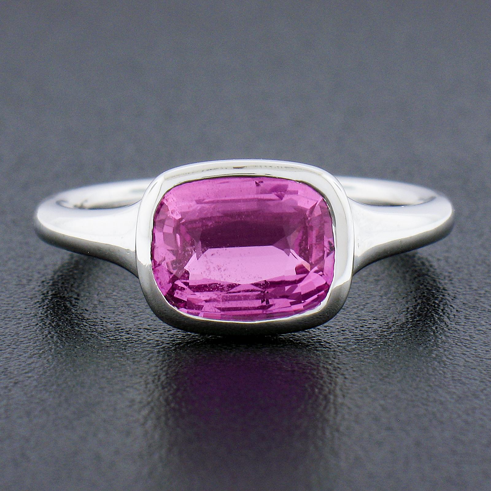 Cushion Cut NEW Platinum 2.12ct Cushion GIA Graded Pink Sapphire Bezel Set Solitaire Ring For Sale