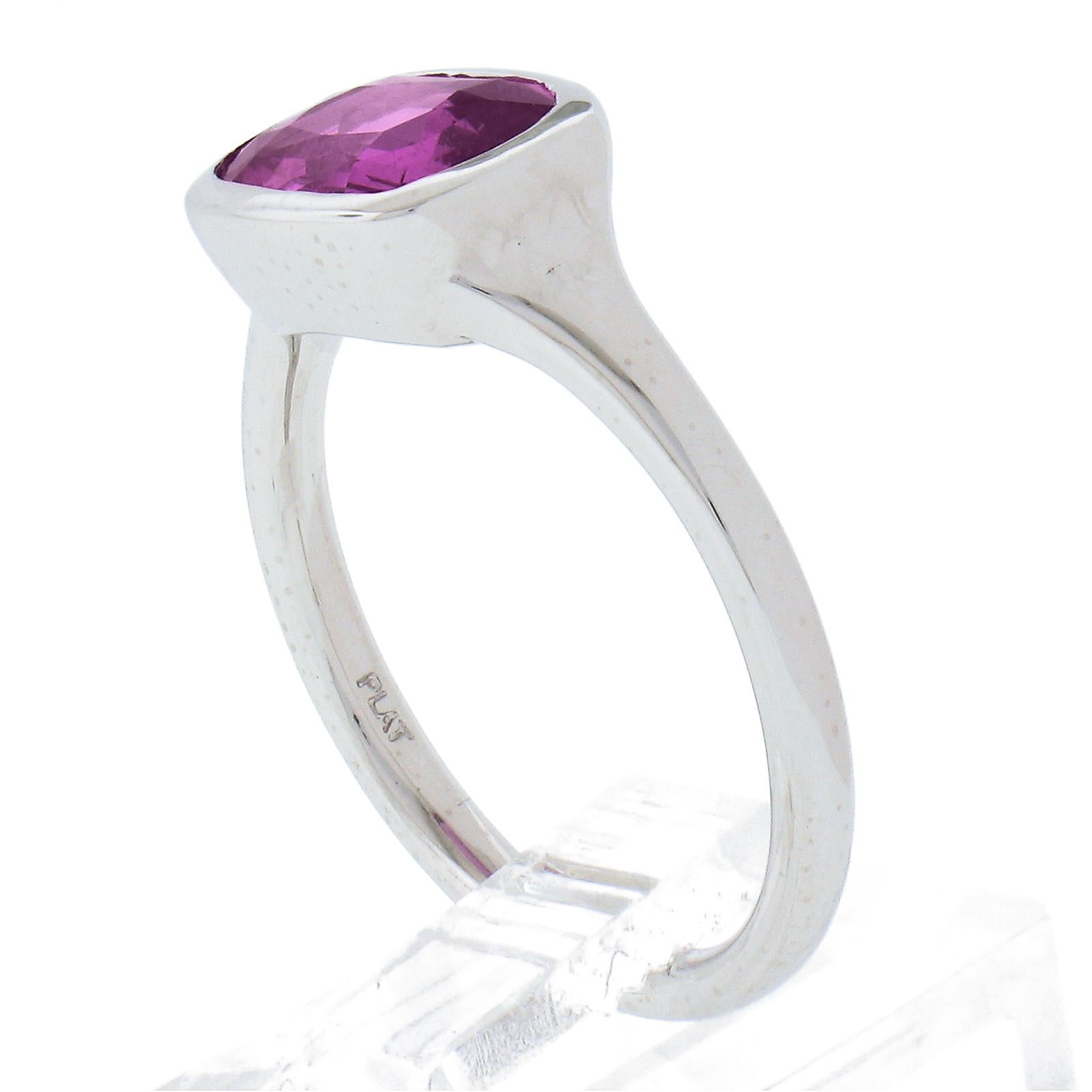 NEW Platinum 2.12ct Cushion GIA Graded Pink Sapphire Bezel Set Solitaire Ring For Sale 5