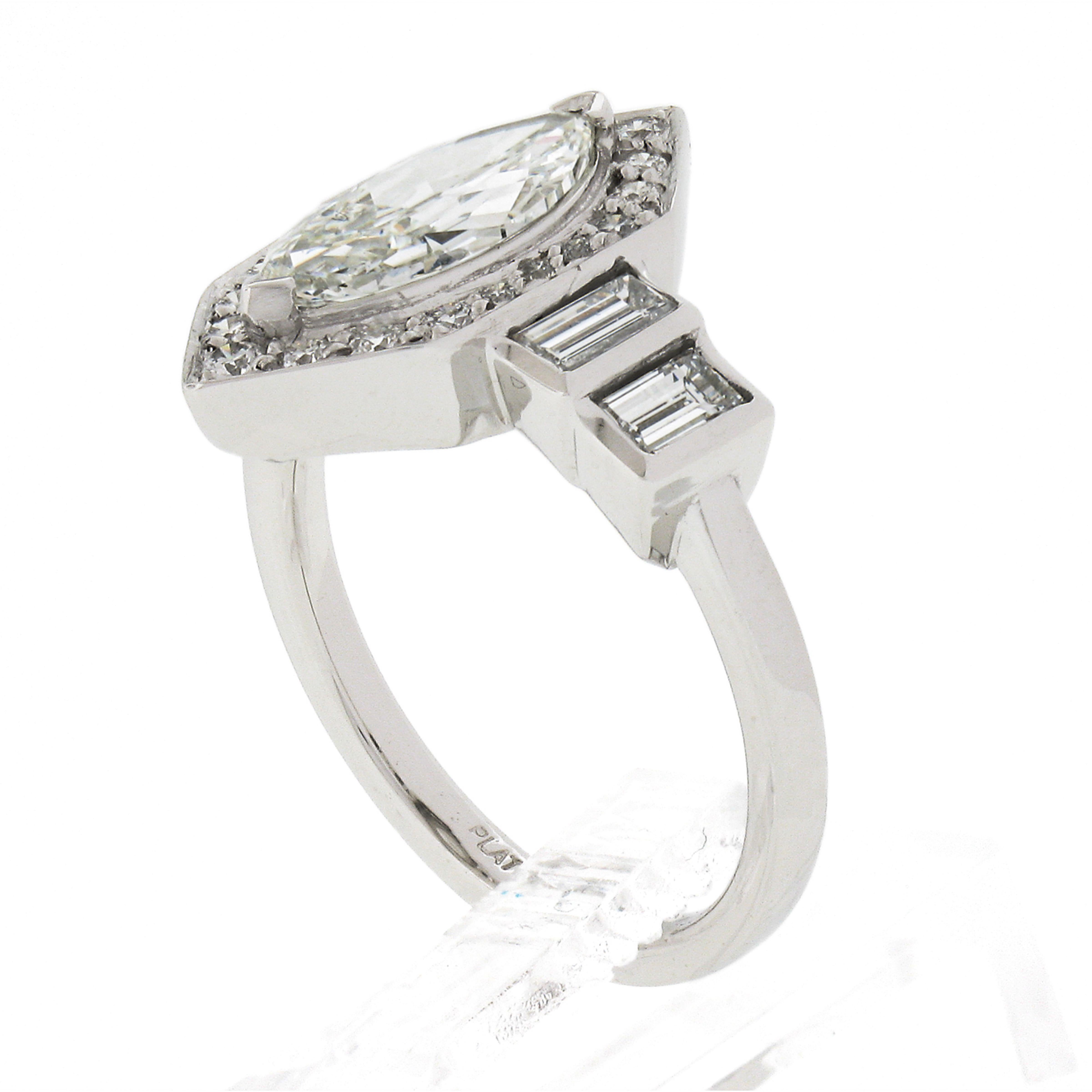 New Platinum 2.13ctw GIA Marquise Diamond with Round & Baguette Accents Ring 5