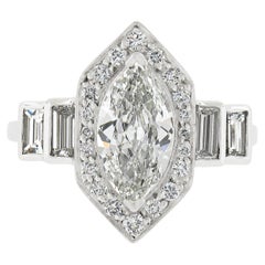 New Platinum 2.13ctw GIA Marquise Diamond with Round & Baguette Accents Ring