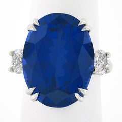 New Platinum 21.48ctw GIA Large Oval Tanzanite w/ Diamond Accents Statement Ring