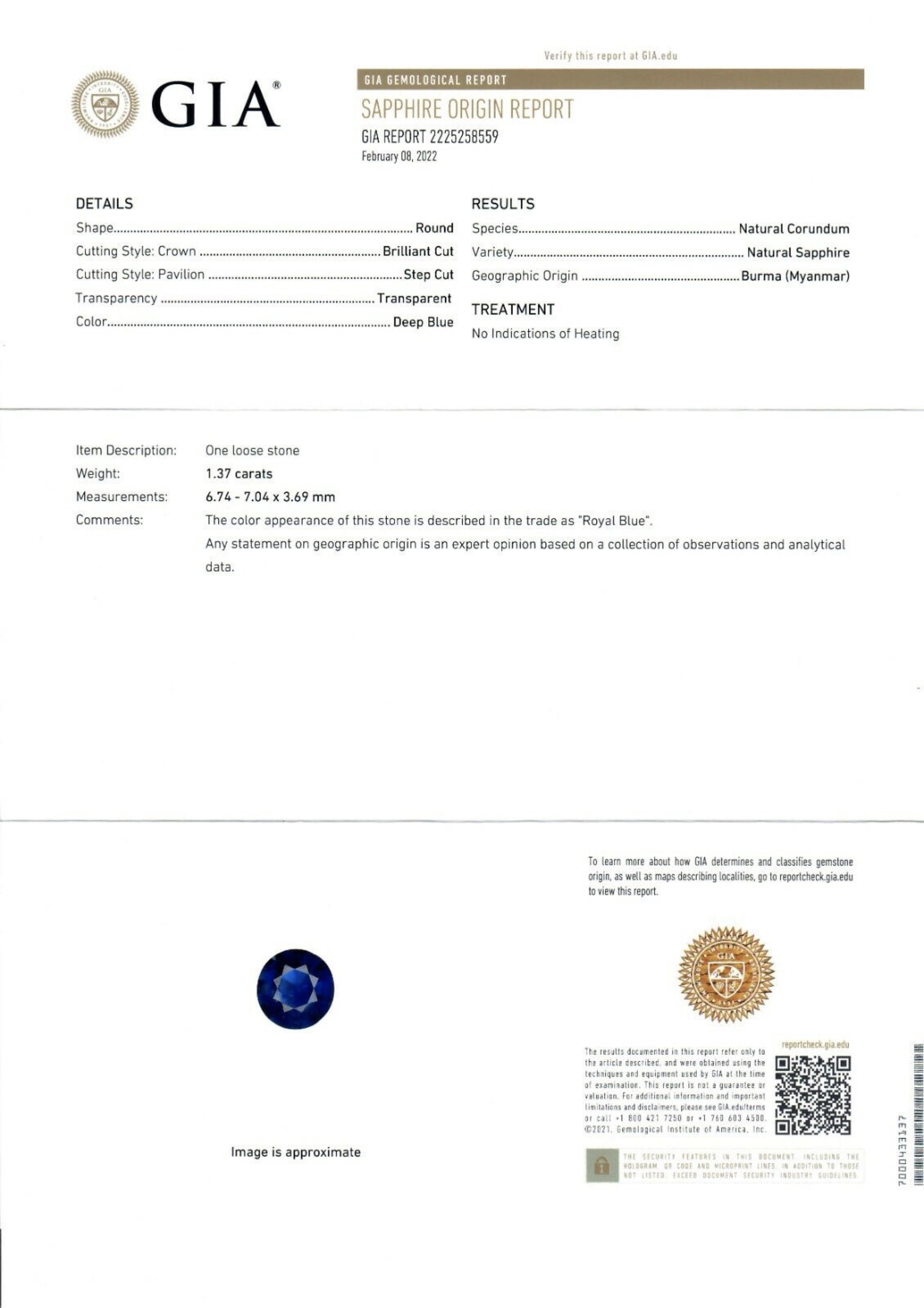 New Platinum 2.14ct GIA Burma No Heat Round Sapphire W/ Diamond Flower Halo Ring For Sale 5