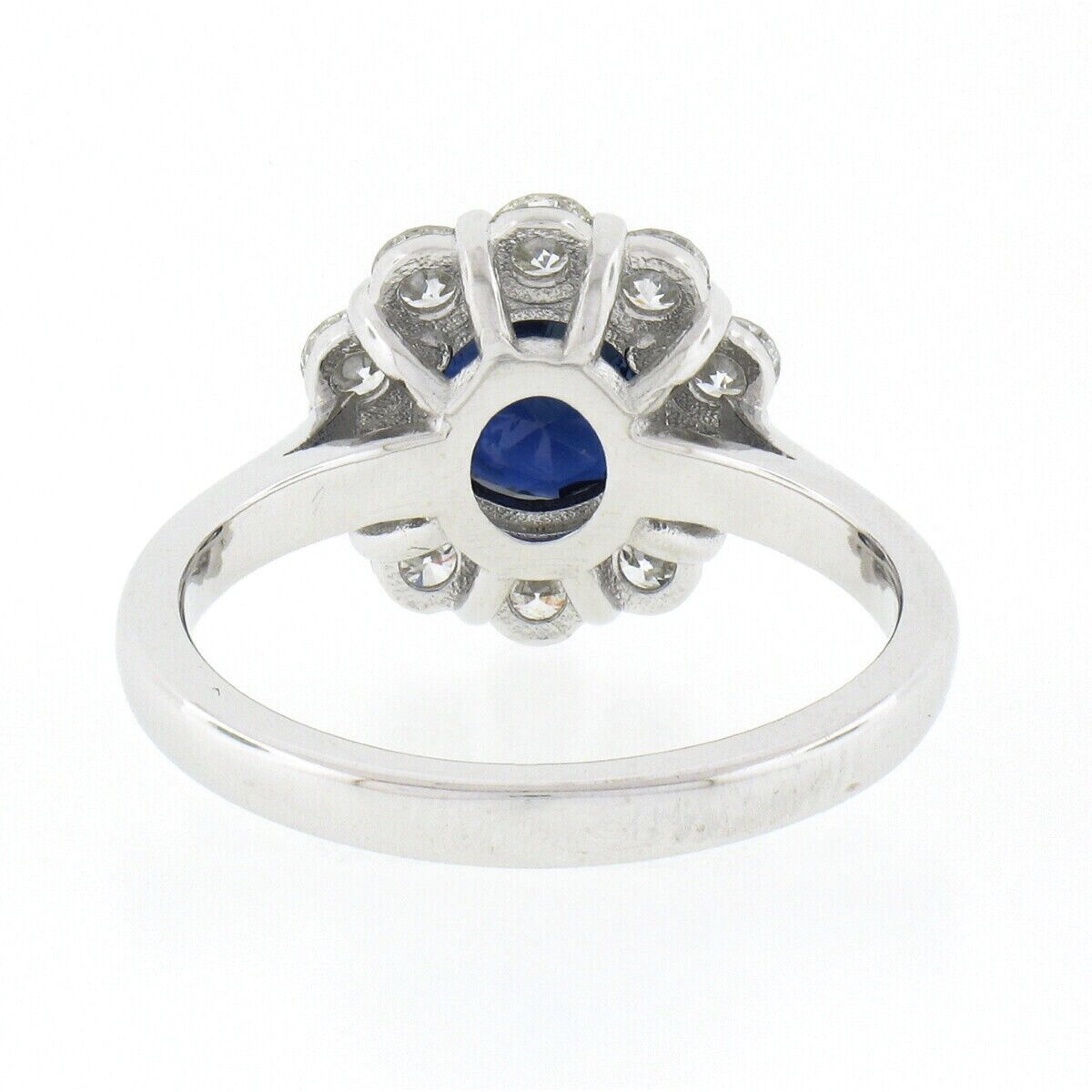 New Platinum 2.14ct GIA Burma No Heat Round Sapphire W/ Diamond Flower Halo Ring For Sale 1