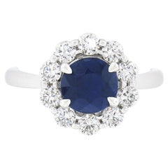 Neuer Platin 2,14 Karat GIA Burma unbehandelter runder Saphir mit Diamant-Blumen Halo Ring