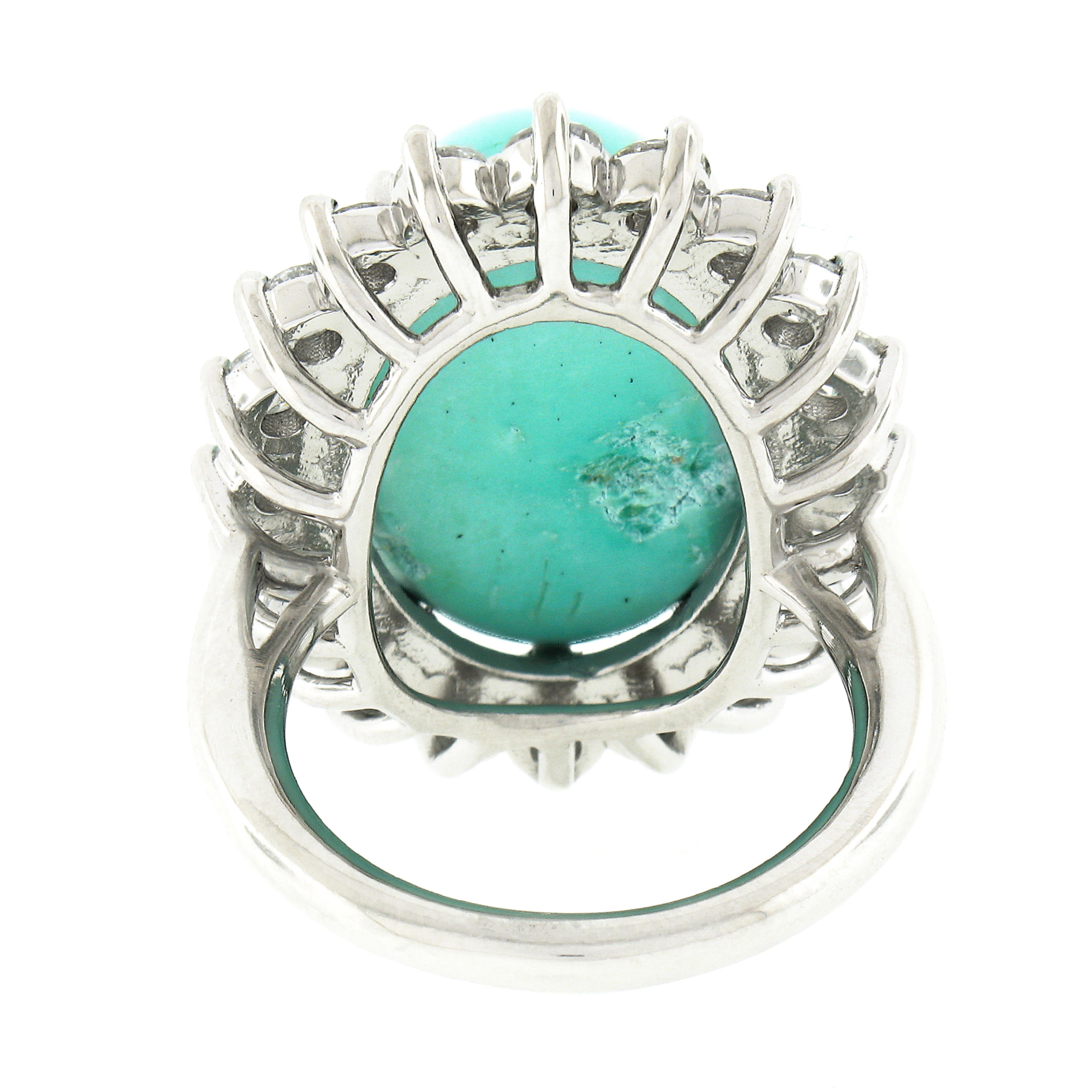 New Platinum 22.06ctw Large Oval Cabochon Turquoise & Diamond Halo Cocktail Ring For Sale 2