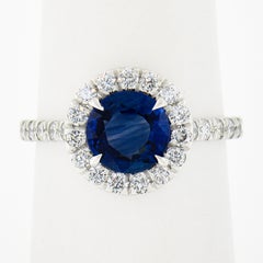 New Platinum 2.21ctw GIA Ceylon Round Blue Sapphire Brilliant Diamond Halo Ring