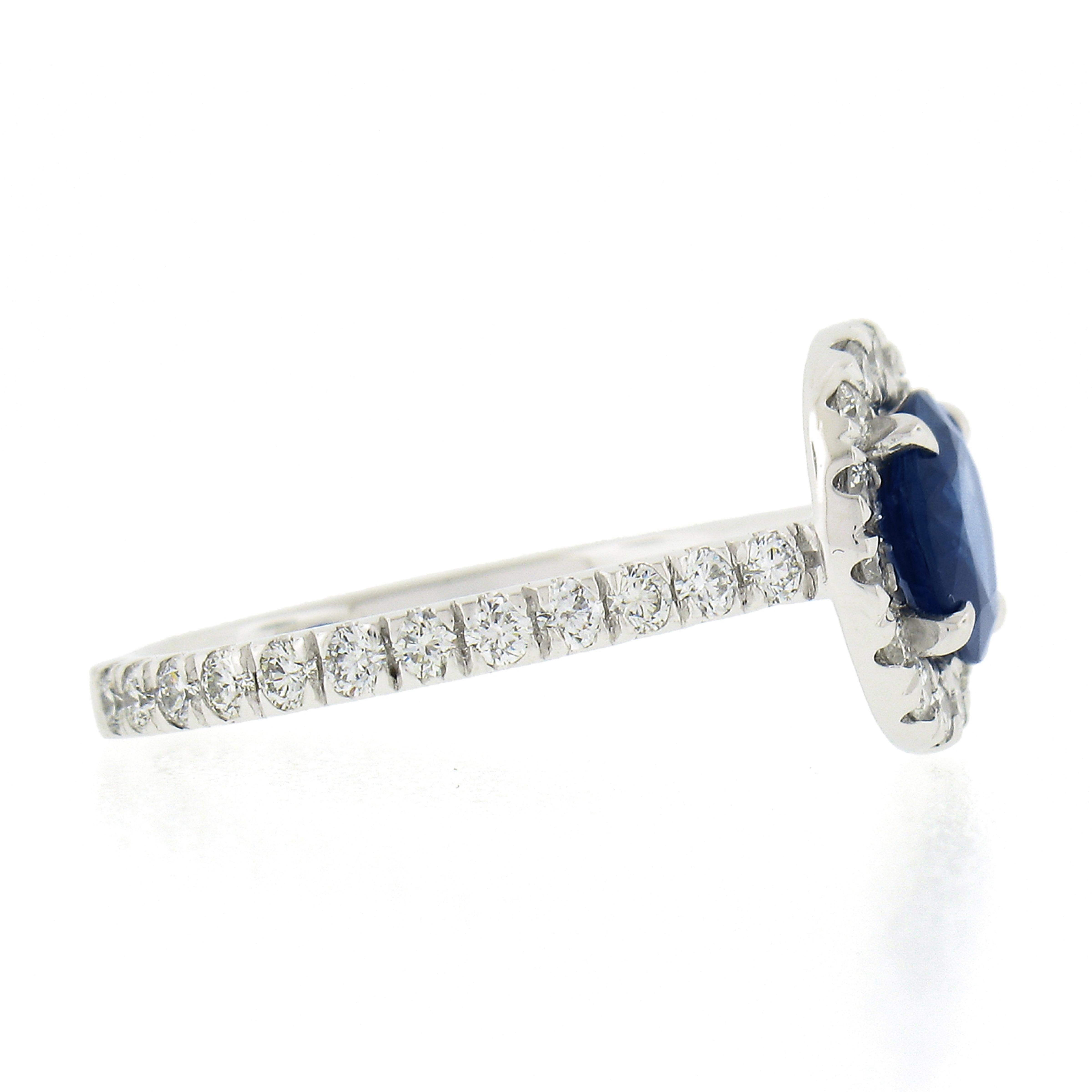Women's New Platinum 2.21ctw GIA Ceylon Round Blue Sapphire Brilliant Diamond Halo Ring For Sale