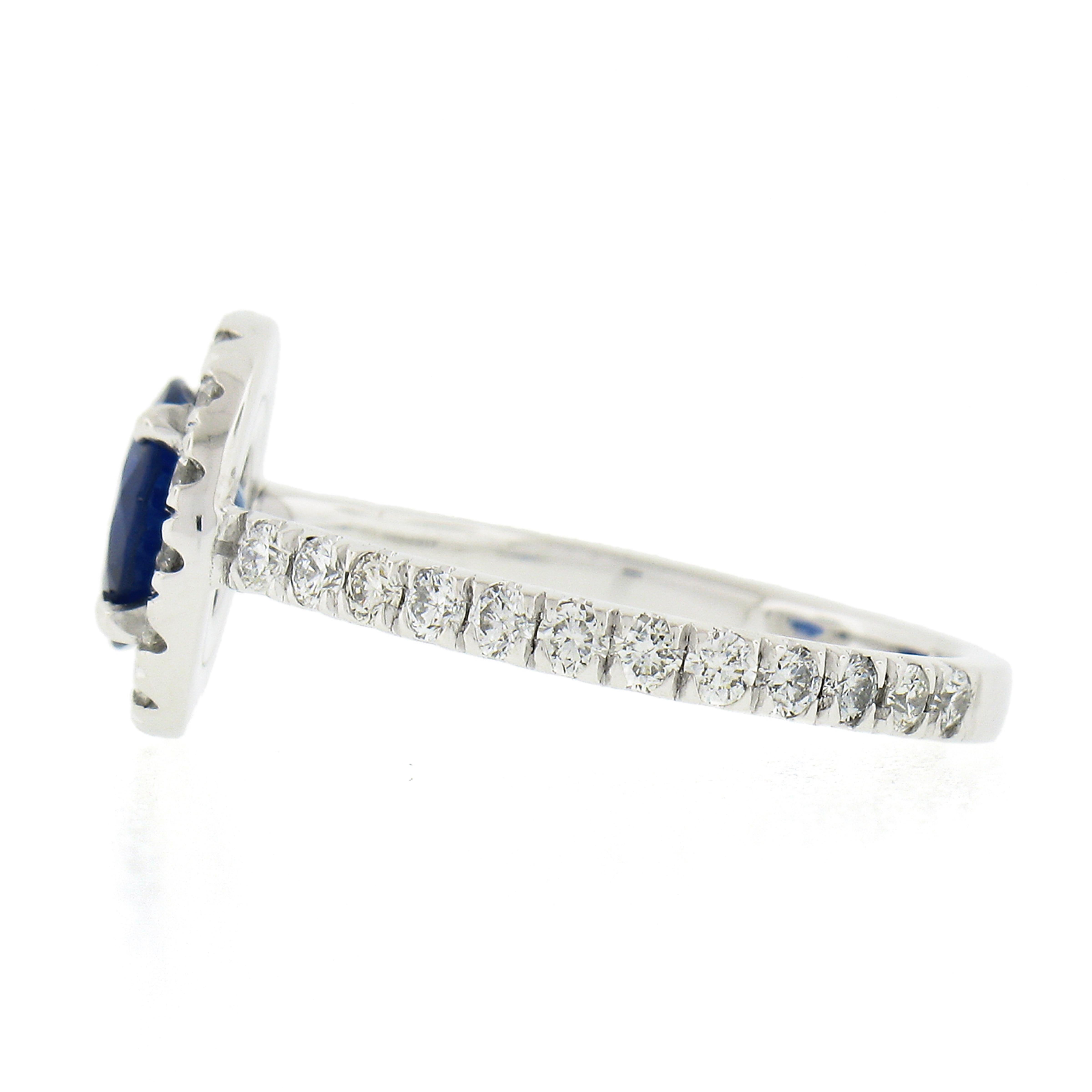 New Platinum 2.21ctw GIA Ceylon Round Blue Sapphire Brilliant Diamond Halo Ring For Sale 1