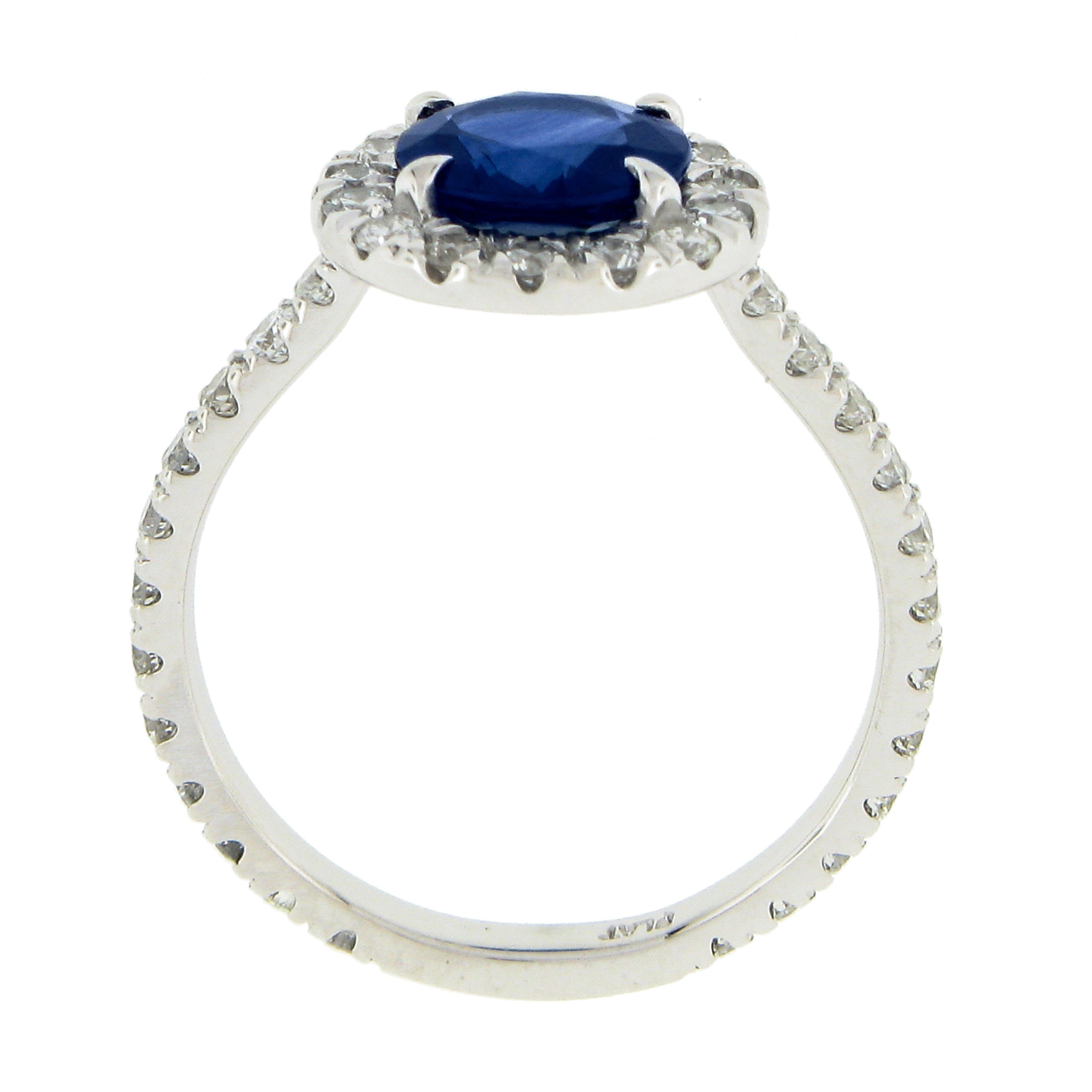 New Platinum 2.21ctw GIA Ceylon Round Blue Sapphire Brilliant Diamond Halo Ring For Sale 3